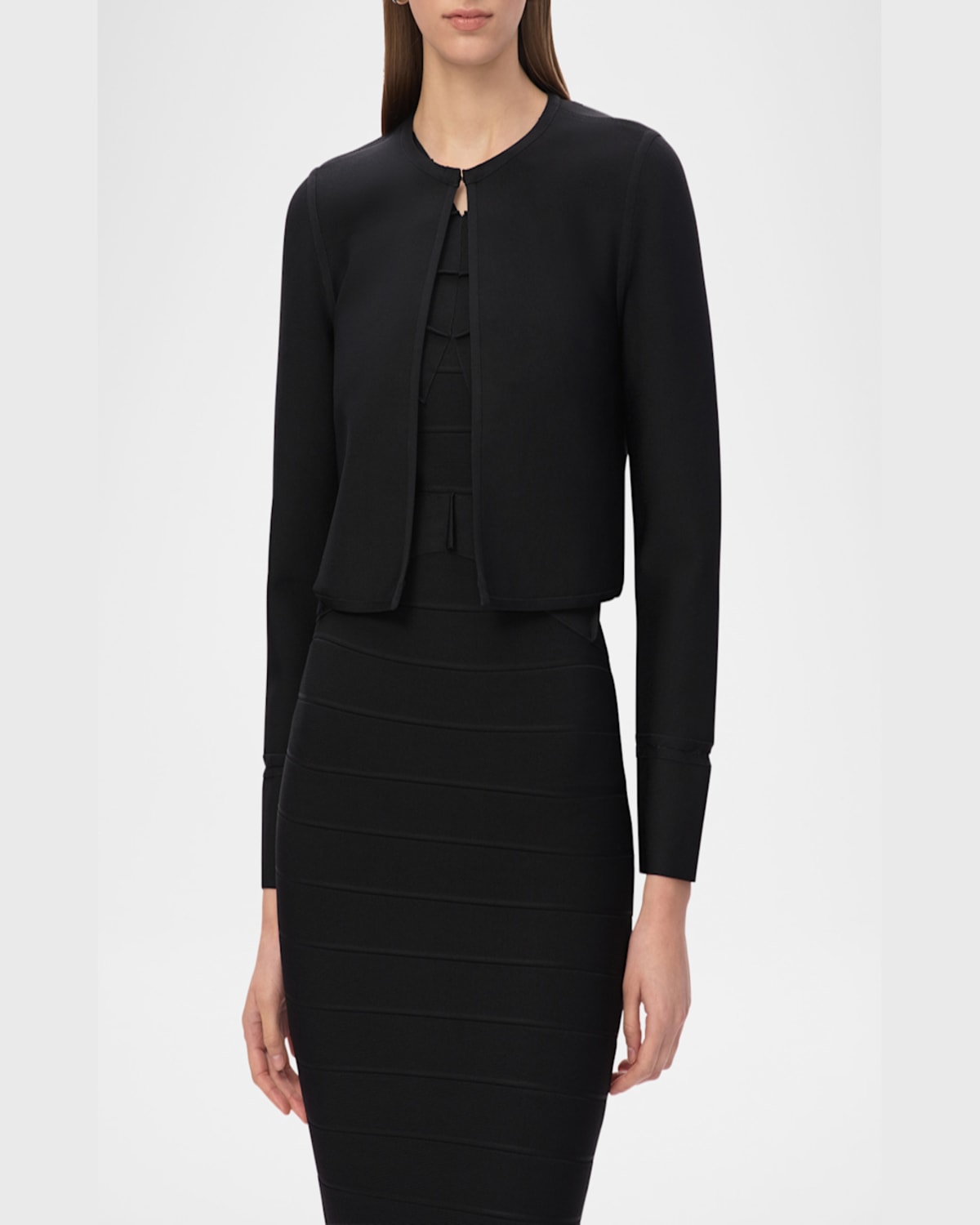 Herve Leger The Lucia Cropped Crewneck Jacket In Black