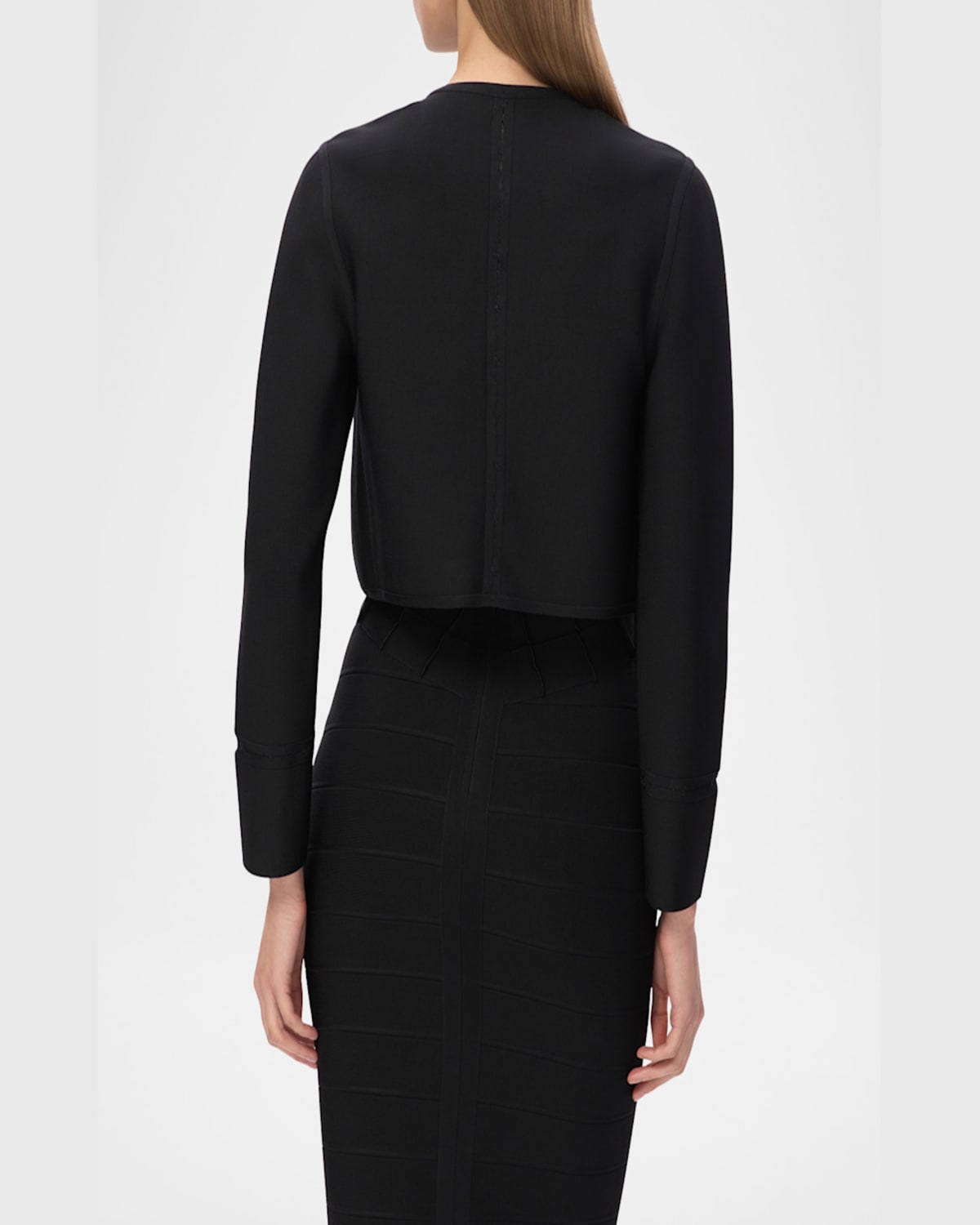 Herve Leger The Lucia Cropped Crewneck Jacket In Black