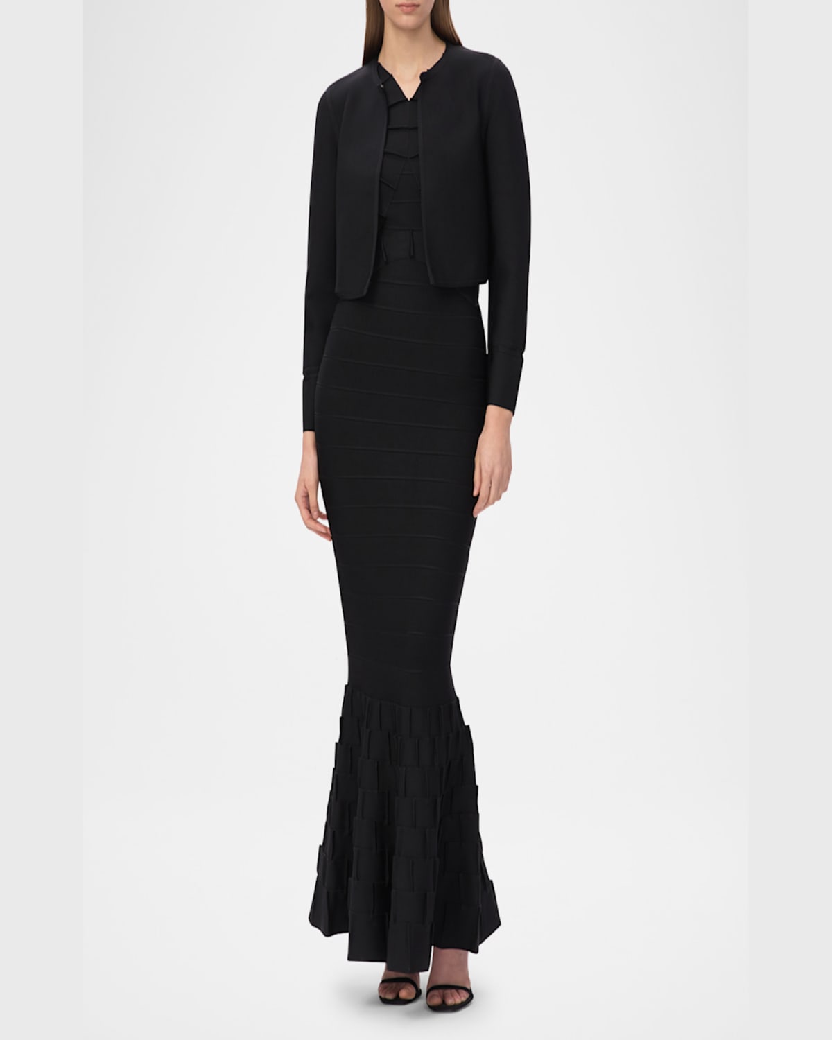 Herve Leger The Lucia Cropped Crewneck Jacket In Black