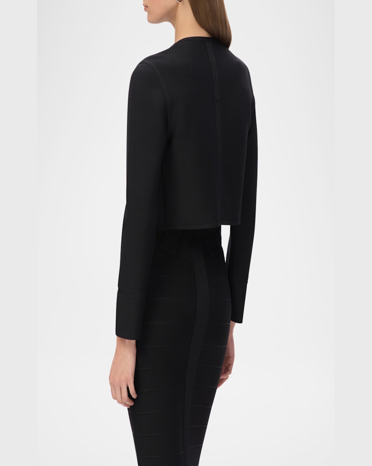 Herve Leger The Lucia Cropped Crewneck Jacket In Black