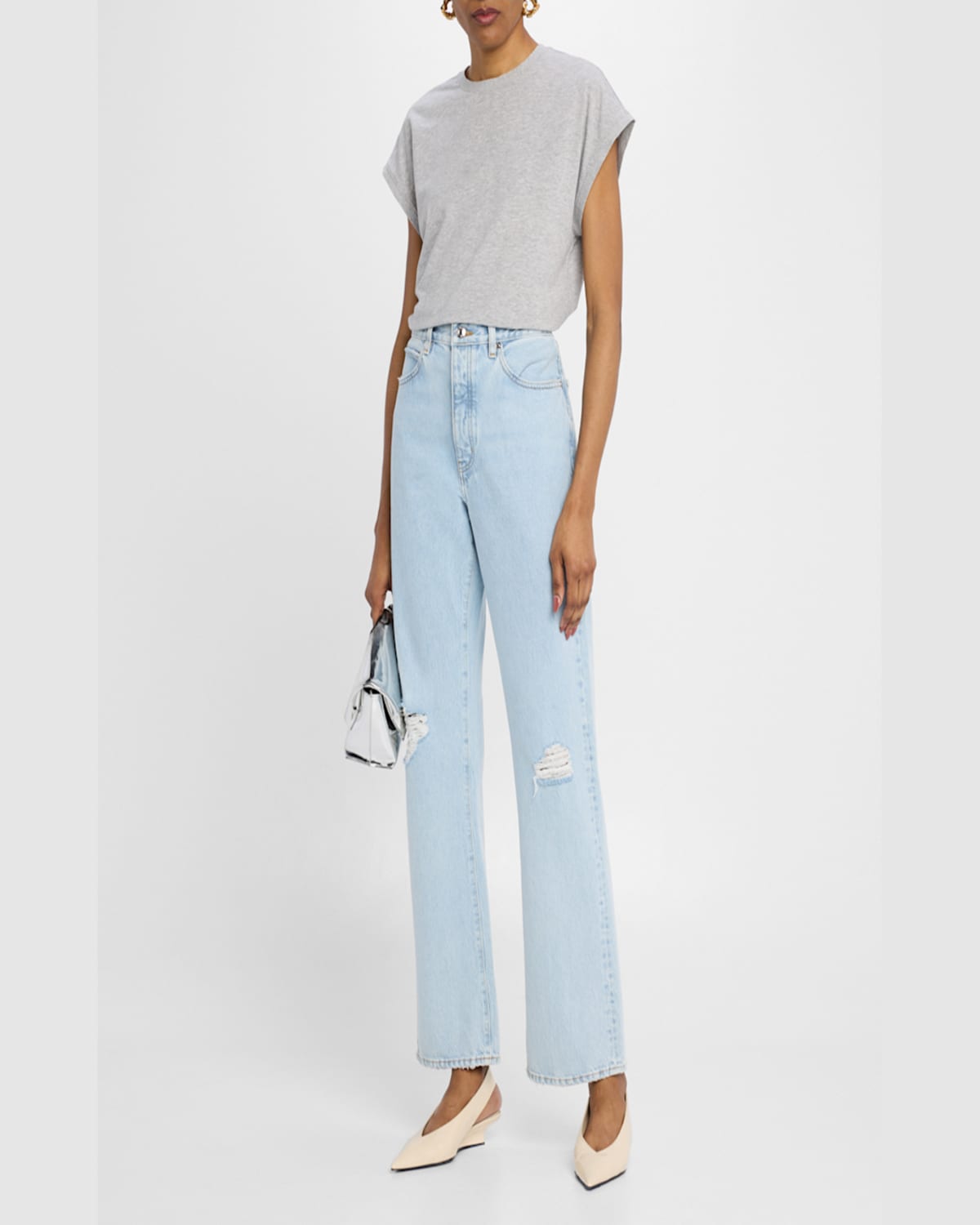 Frame Le Mid Rise Muscle Tee Cotton-jersey T-shirt In Heather Grey