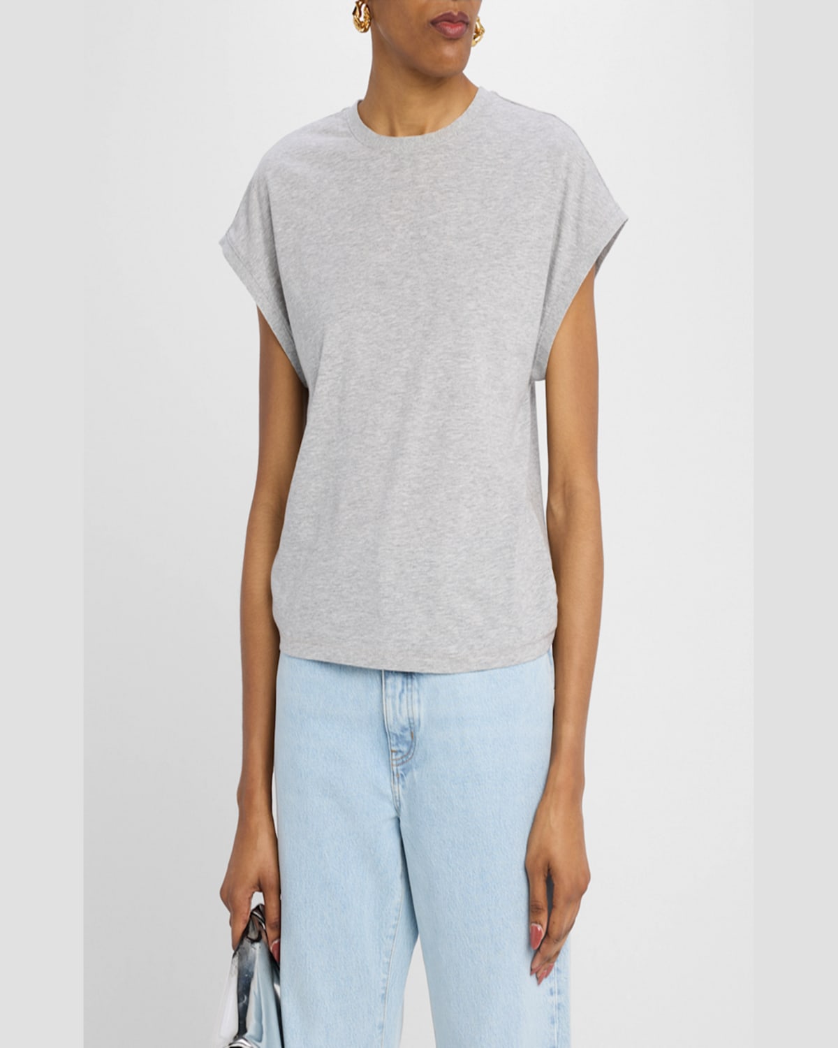 Frame Le Mid Rise Muscle Tee Cotton-jersey T-shirt In Heather Grey
