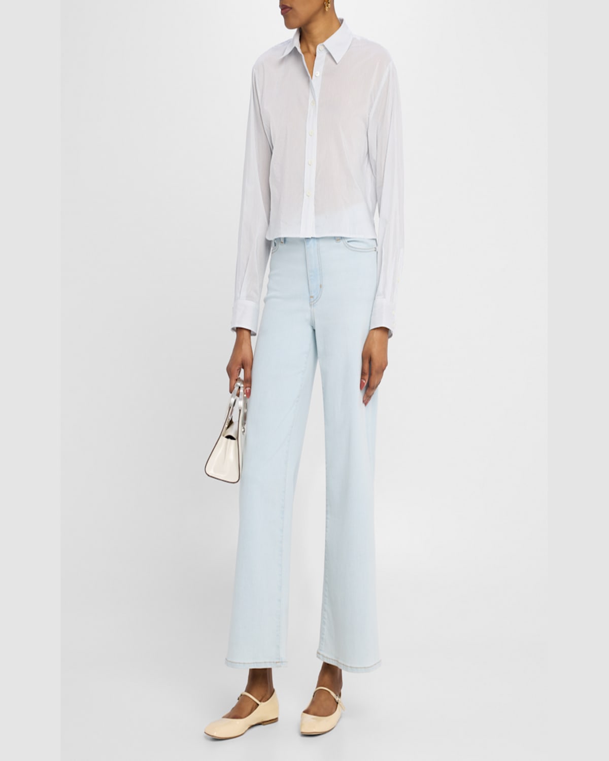 Frame The Curved Hem Shirt In Light Chambray Multi