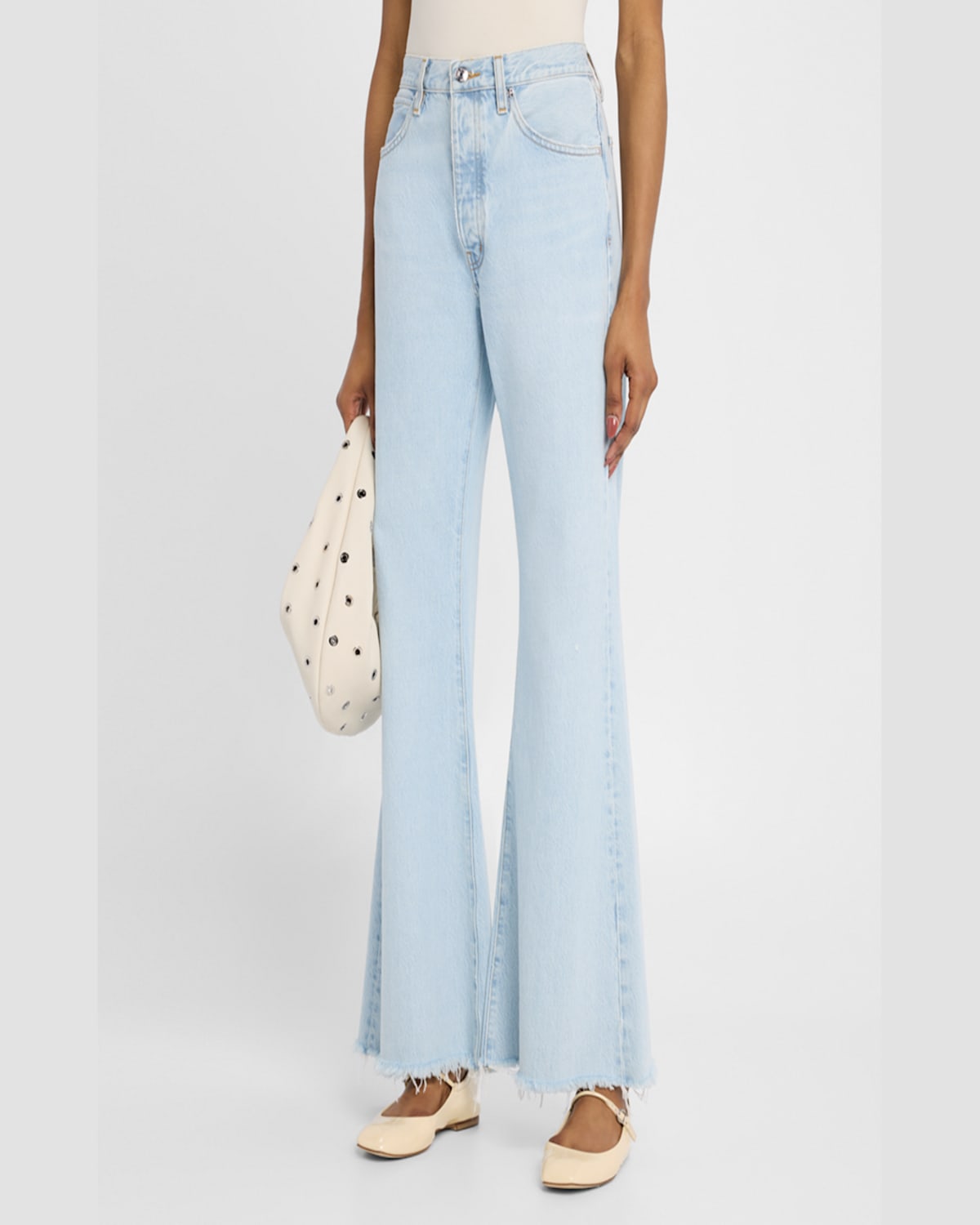 Frame The Lax Frayed High Waist Flare Jeans In Wisp Raw Fray