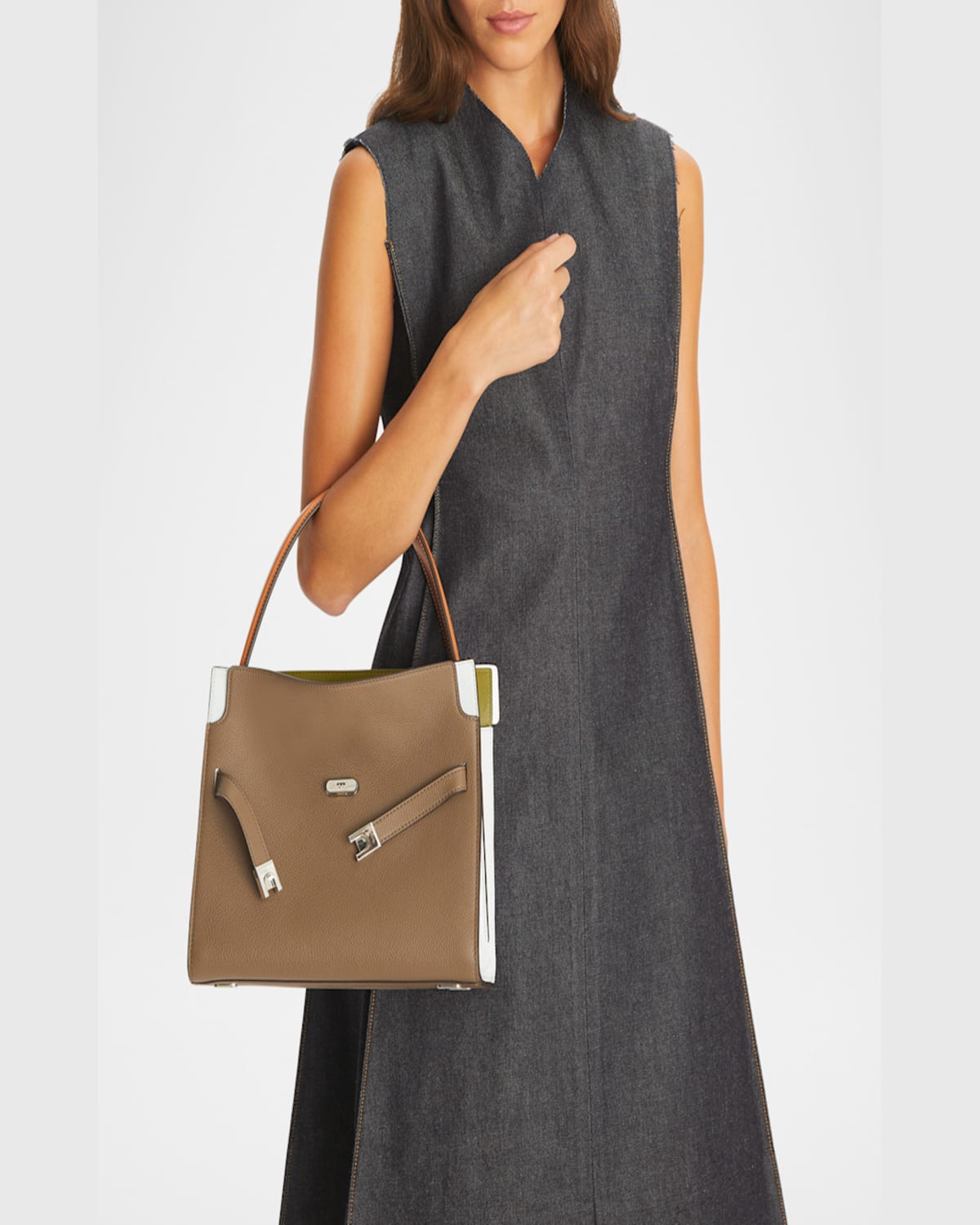 Tory Burch Lee Radziwill Small Double Leather Top-handle Bag In Wild Mushroom