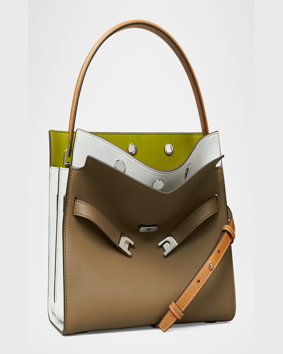 Tory Burch Lee Radziwill Small Double Leather Top-handle Bag In Wild Mushroom