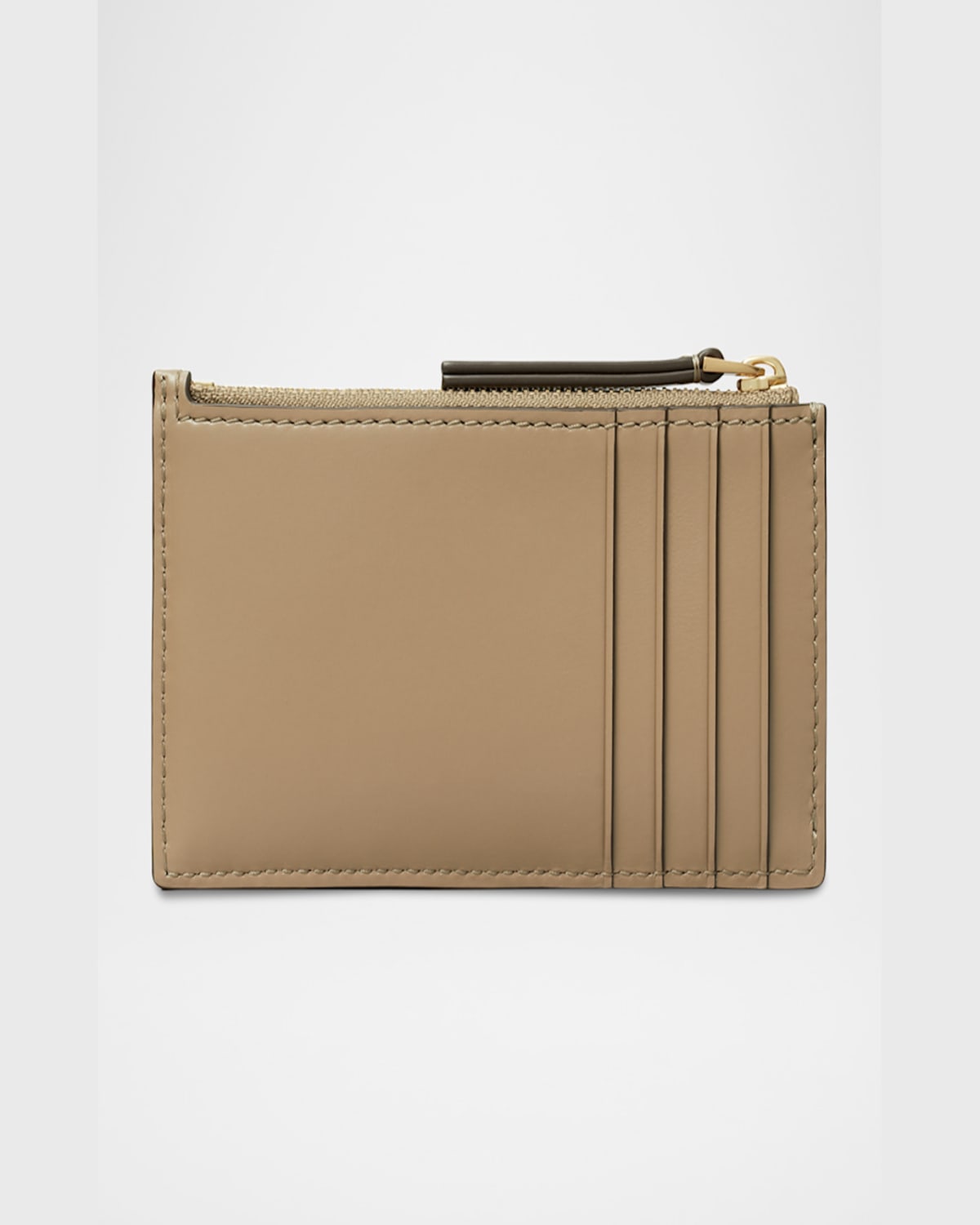 Tory Burch Kira Diamond Quilted Leather Zip Card Case In Taupe Oak