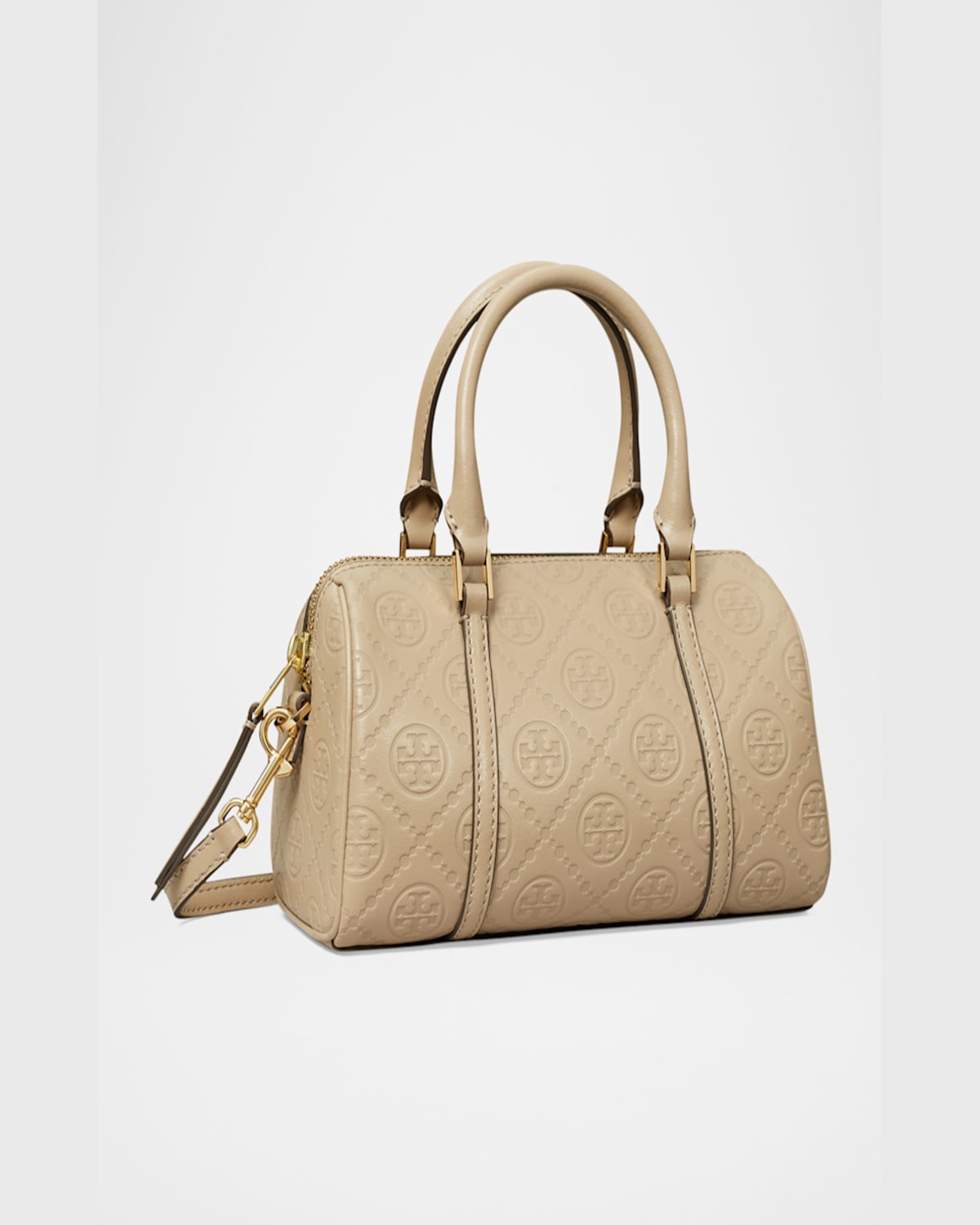 Tory Burch Mini T Monogram Leather Barrel Top-handle Bag In Fresh Clay