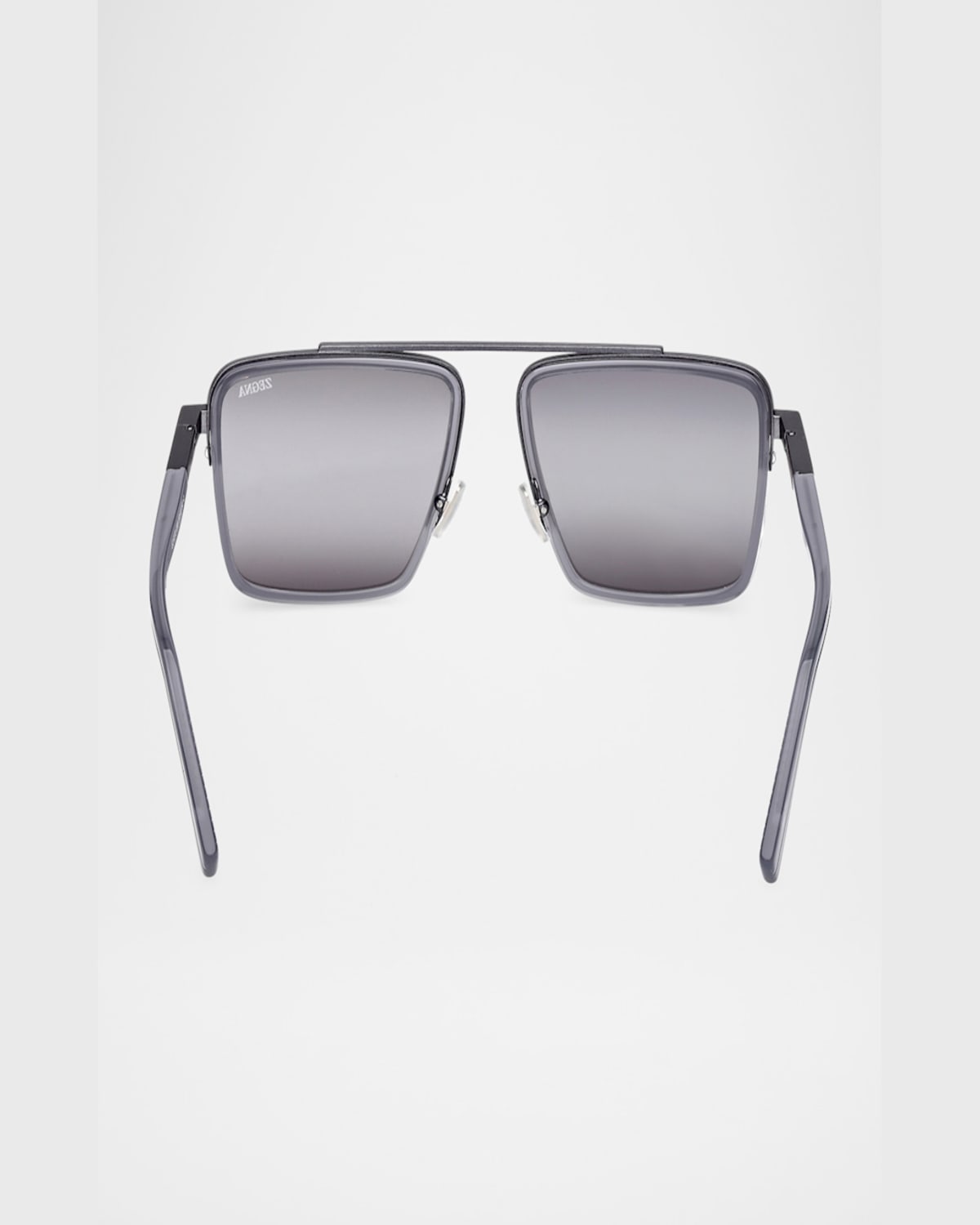 Zegna Men's Metal Aviator Sunglasses In Shiny Opal Grey Matte Blue Aniline