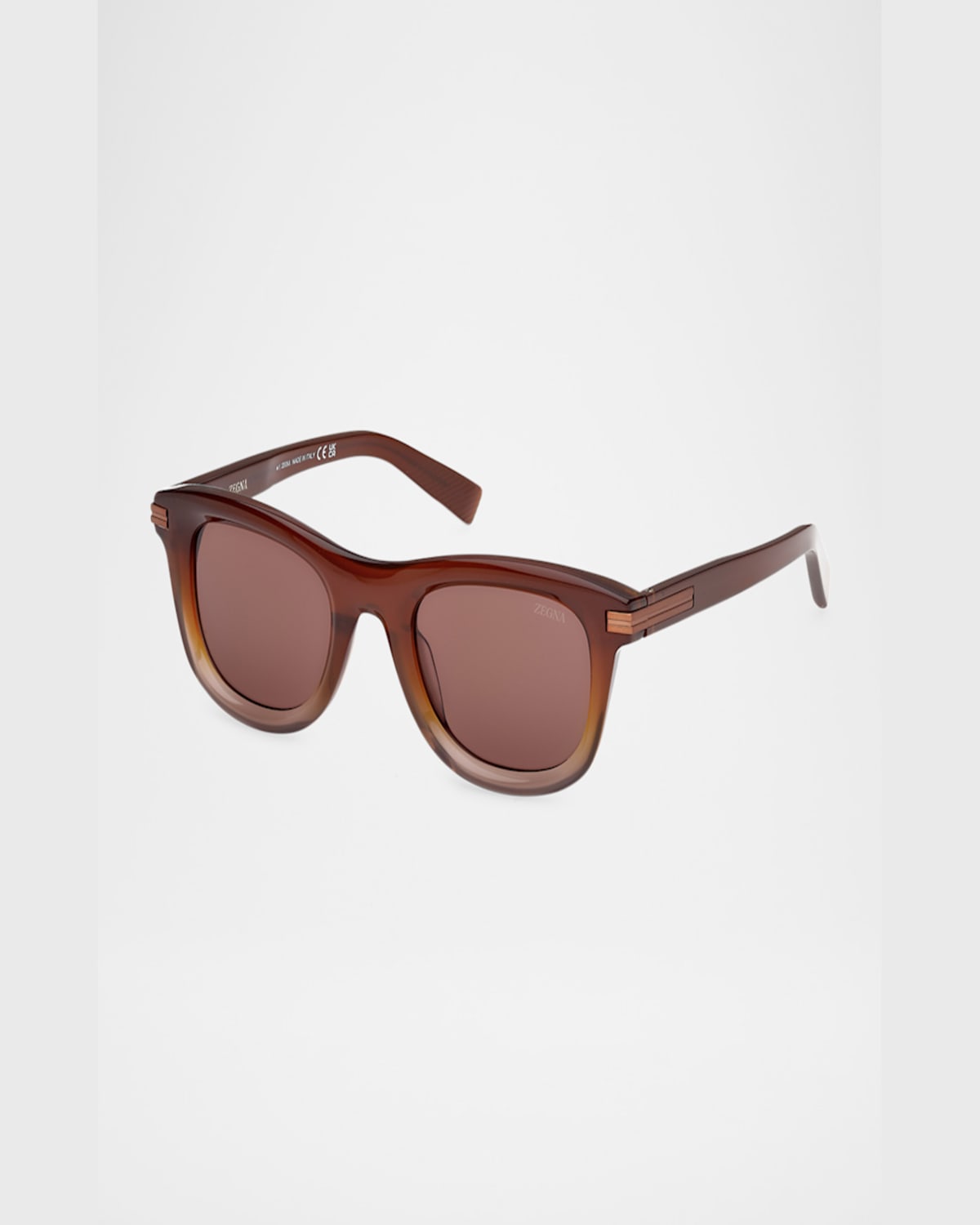 Zegna Men's Acetate Square Sunglasses In Shiny Opal Vicuna To Opal Light Brown
