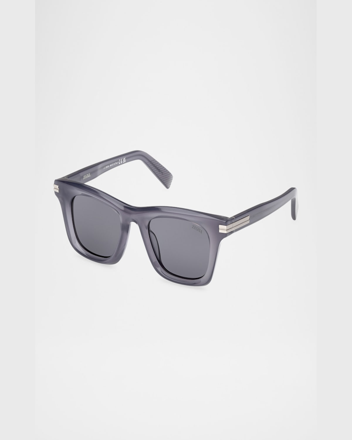 Zegna Angular-frame Sunglasses In Shiny Opal Grey Matte Palladium