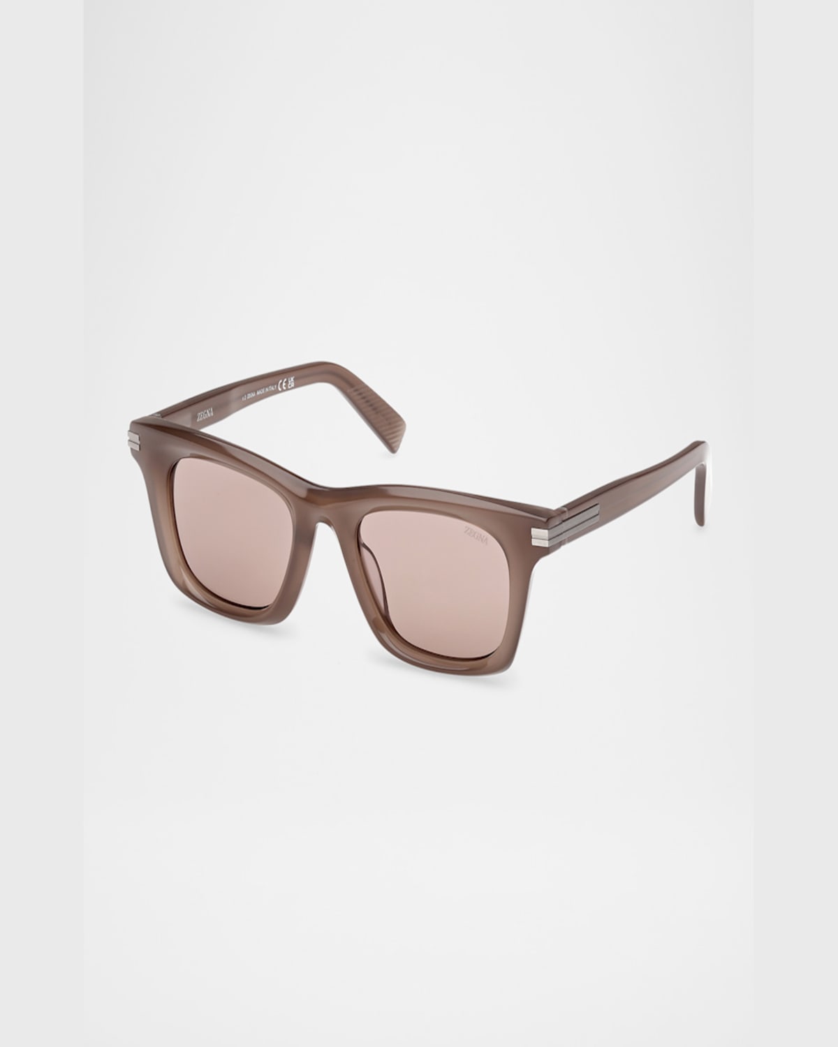 Zegna Men's Acetate Round Sunglasses In Shiny Milky Toupe Grey Matte Light Ruthenium