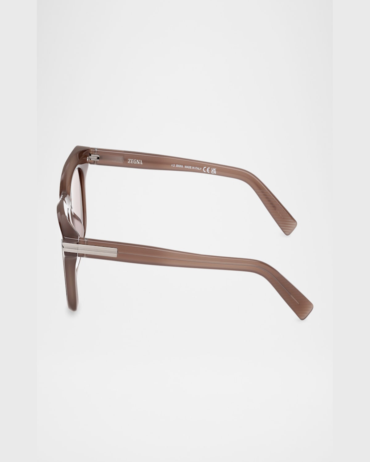 Zegna Men's Acetate Round Sunglasses In Shiny Milky Toupe Grey Matte Light Ruthenium