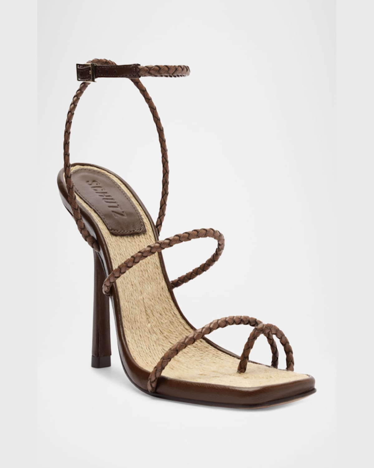 SCHUTZ KAYA BRAIDED LEATHER STILETTO SANDALS 