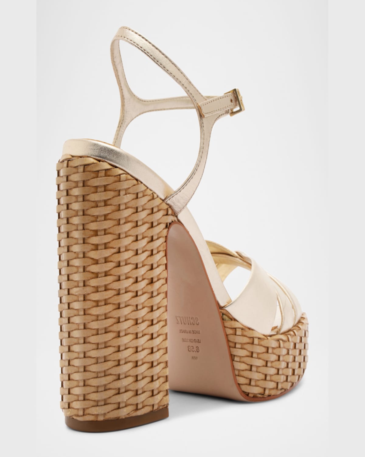 SCHUTZ KEEFA METALLIC WOVEN-HEEL PLATFORM SANDALS 