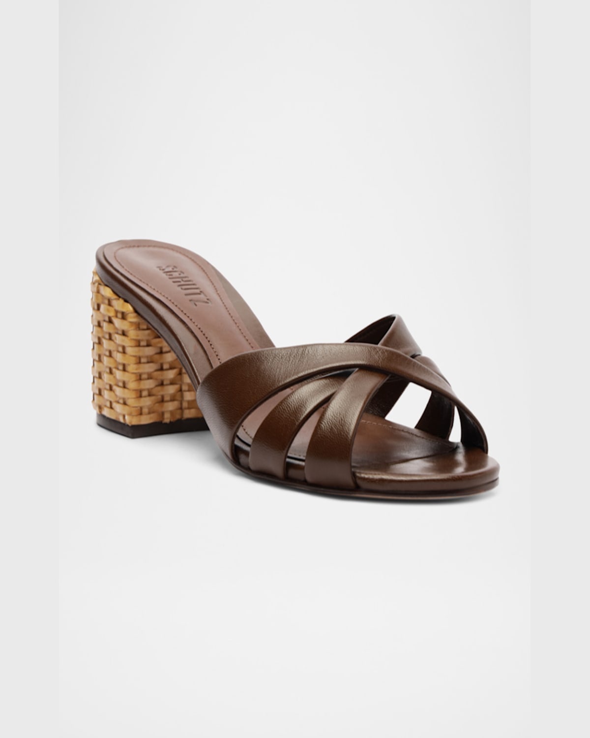 Shop Schutz Keefa Woven-heel Slide Sandals In Desert Brown