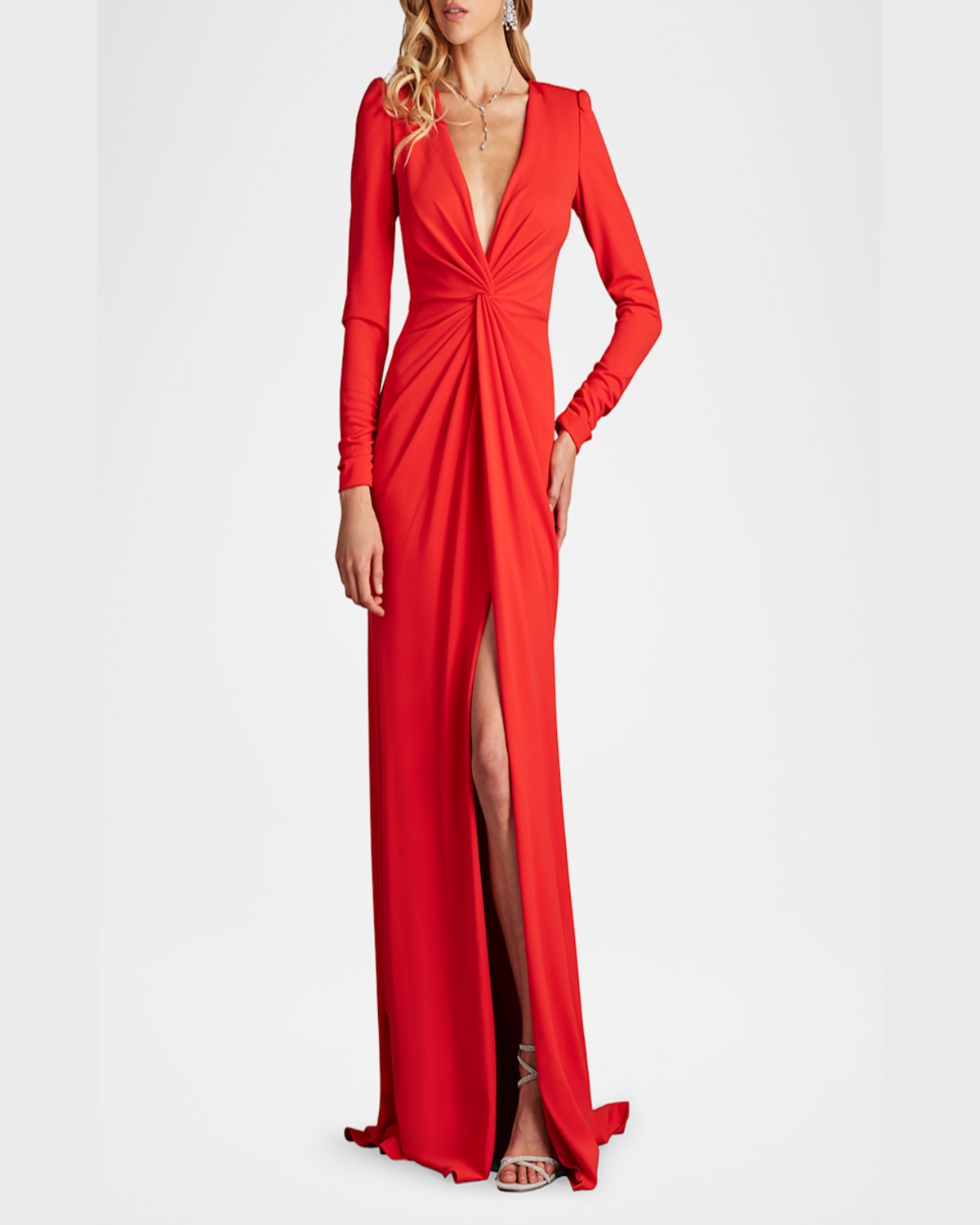 Tadashi Shoji Plunge Twist-front Crepe Gown