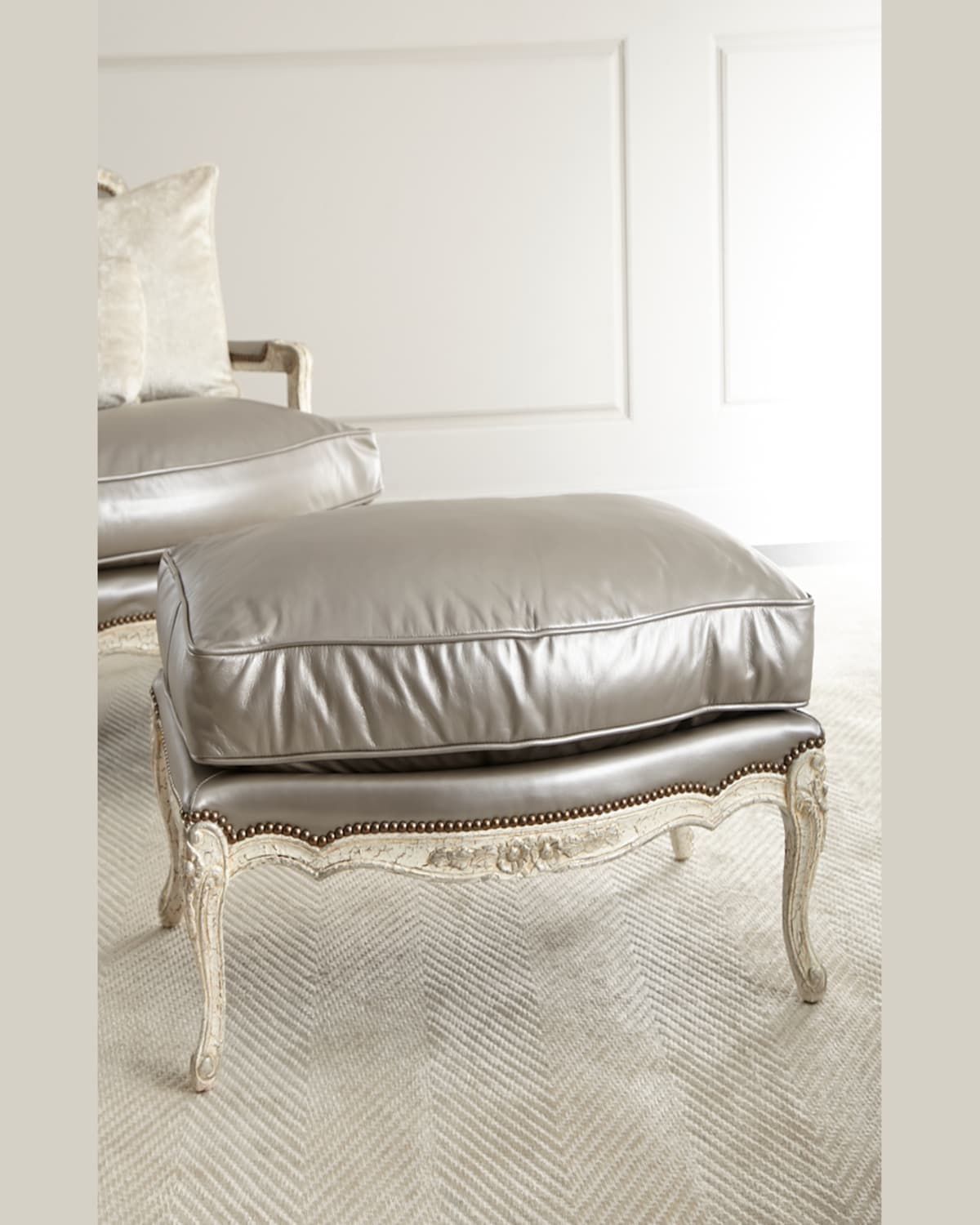 Old Hickory Tannery Silver Leather Bergere Ottoman