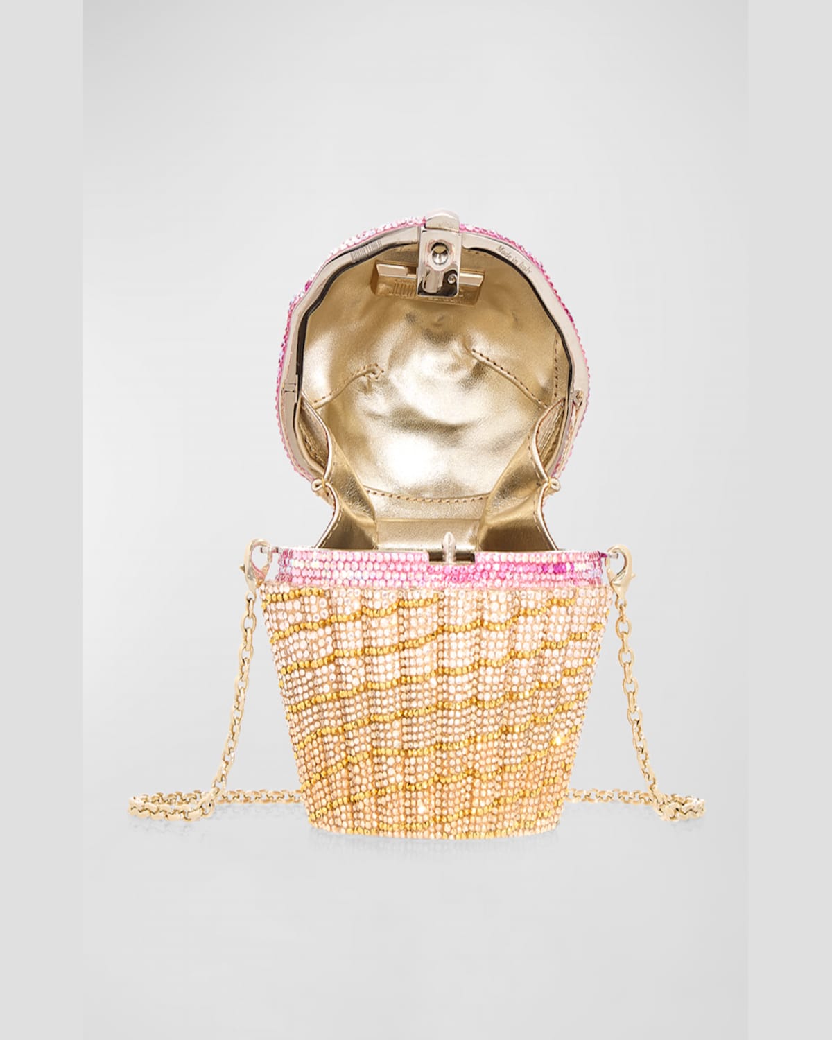 Judith Leiber Strawberry Cupcake Crystal Minaudiere In Gold Rose Multi