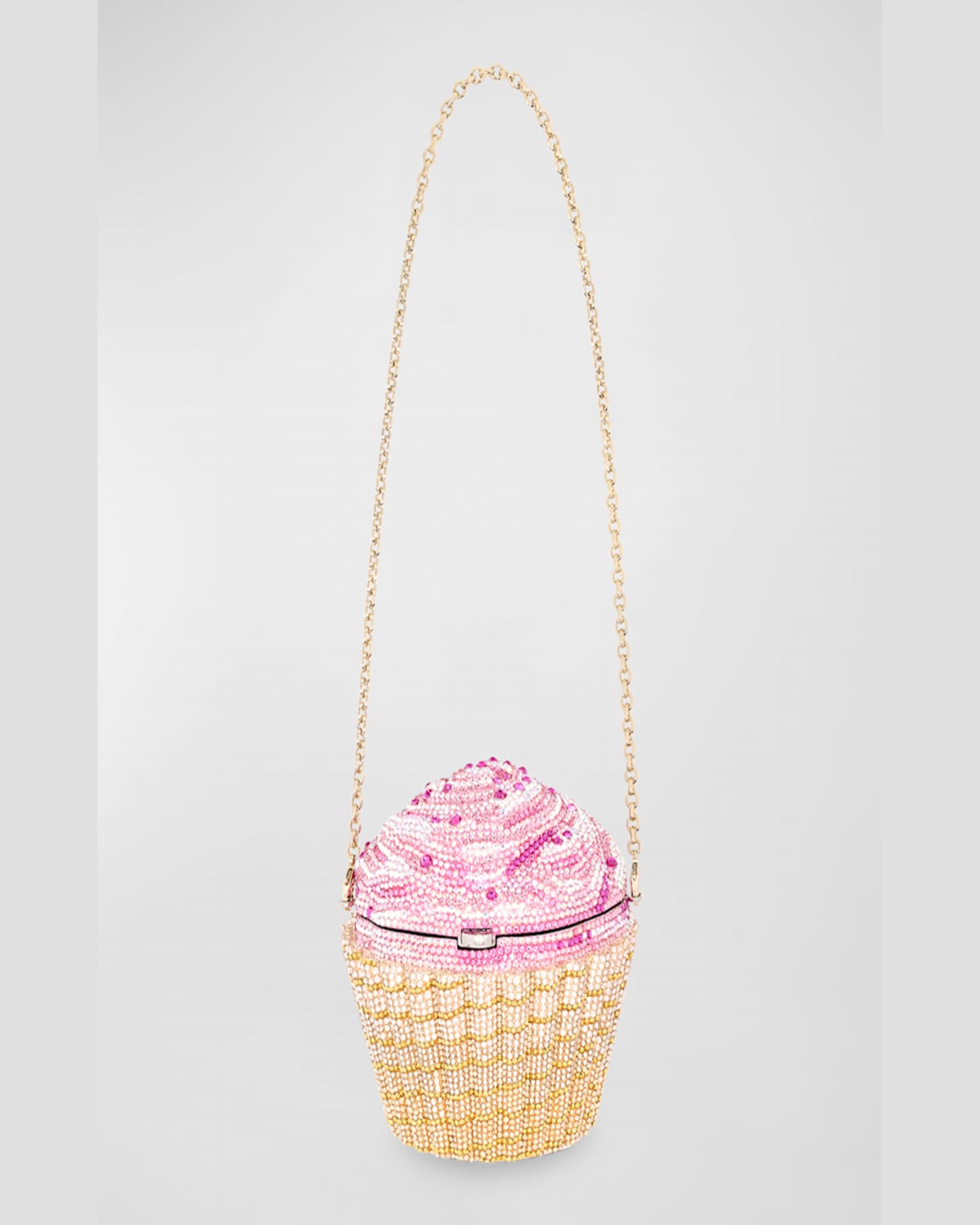 Judith Leiber Strawberry Cupcake Crystal Minaudiere In Gold Rose Multi