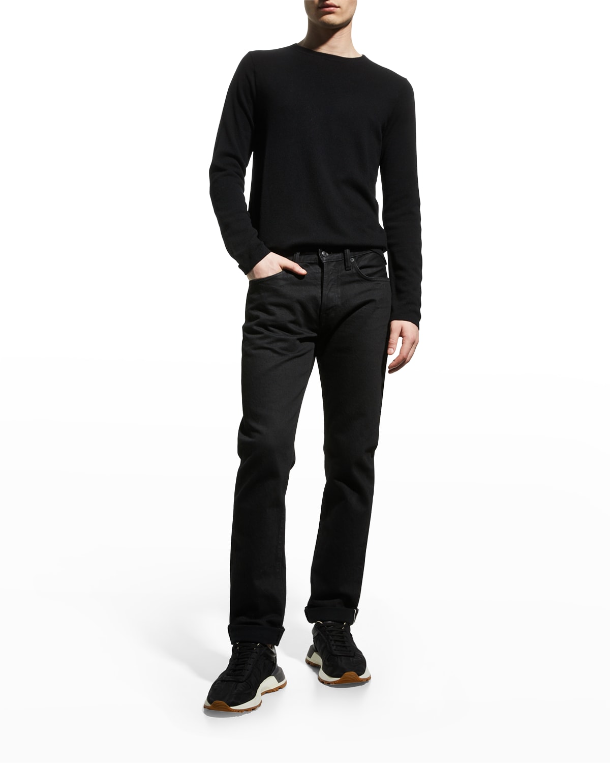 Active Cashmere For Neiman Marcus Men's Cashmere Crewneck Sweater In Charcoal