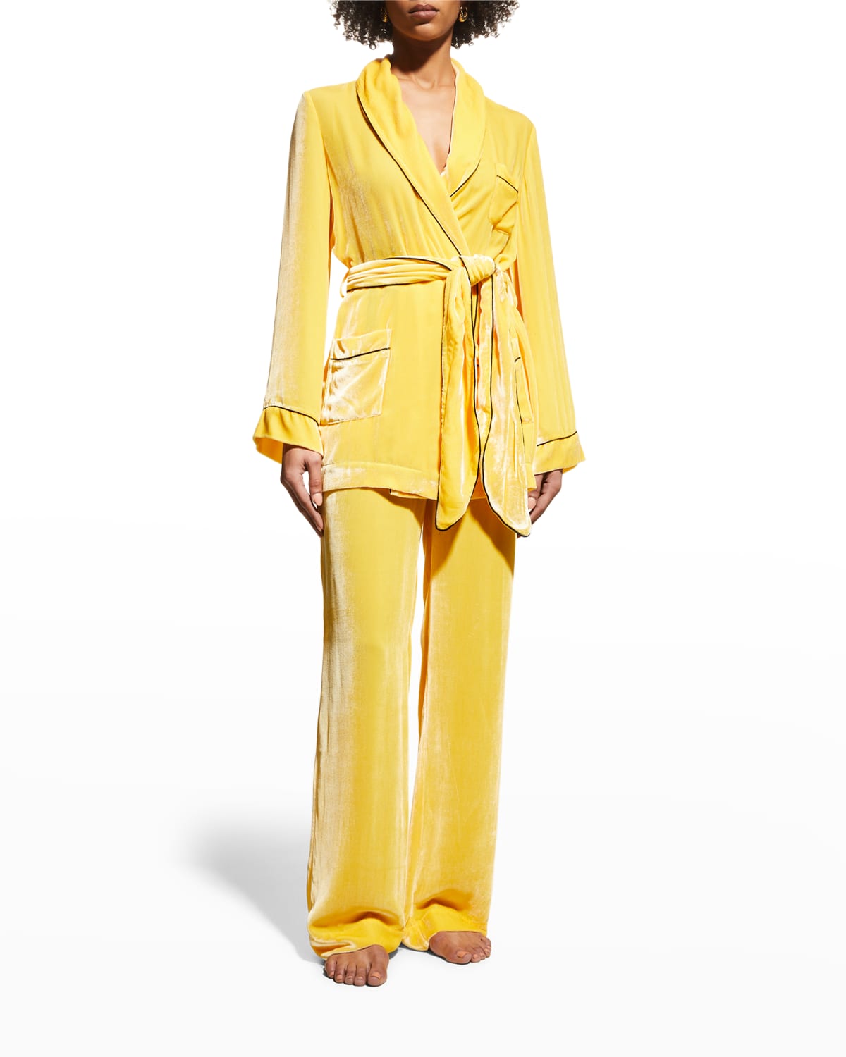 Sleeping With Jacques Bon Vivant Belted Velvet Robe In Yellow | ModeSens