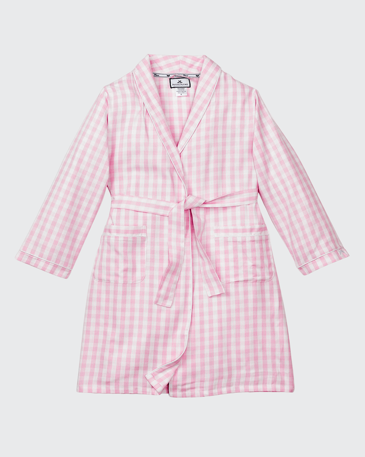 Shop Petite Plume Kid's Gingham Self-tie Robe In Pink
