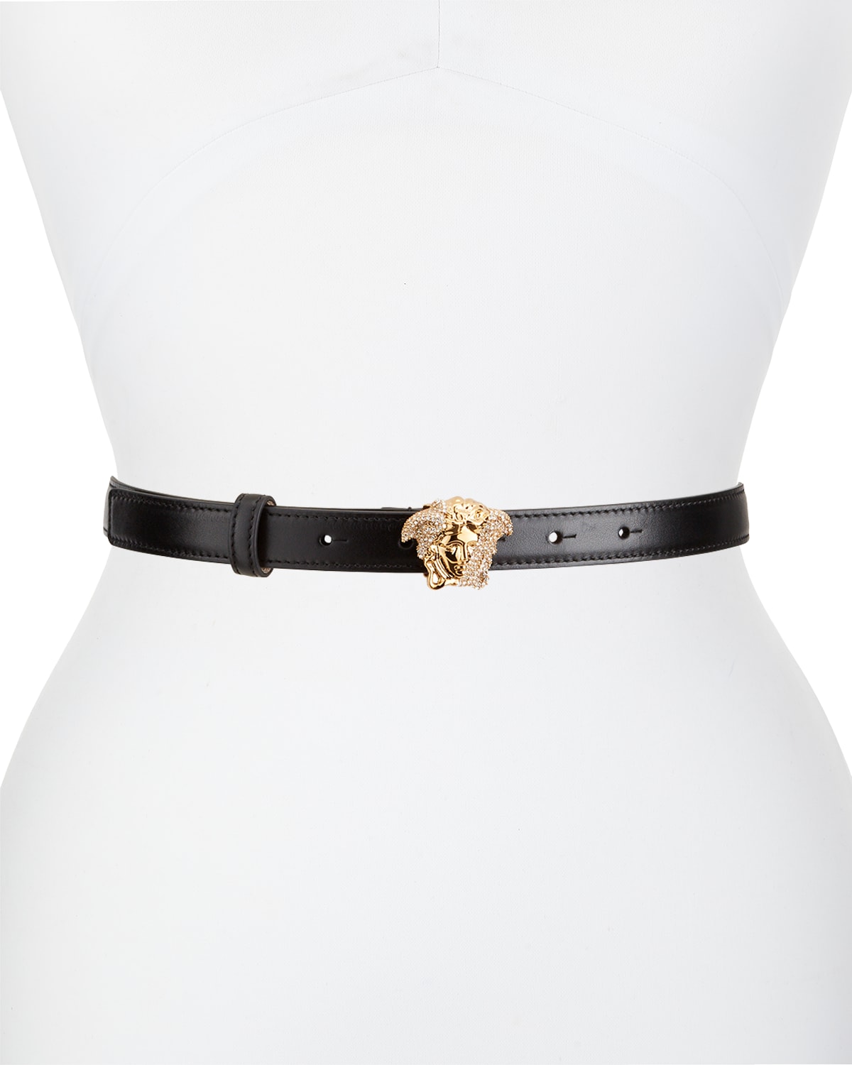 Versace Palazzo Dia Belt With Crystal-encrusted Medusa Buckle In Blk  Gold