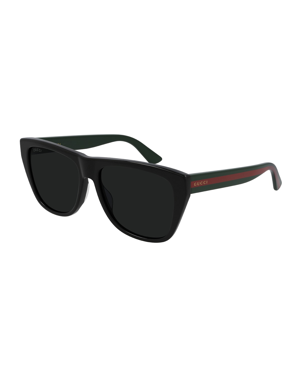Shop Gucci Men's Rounded Web Acetate Sunglasses In Black