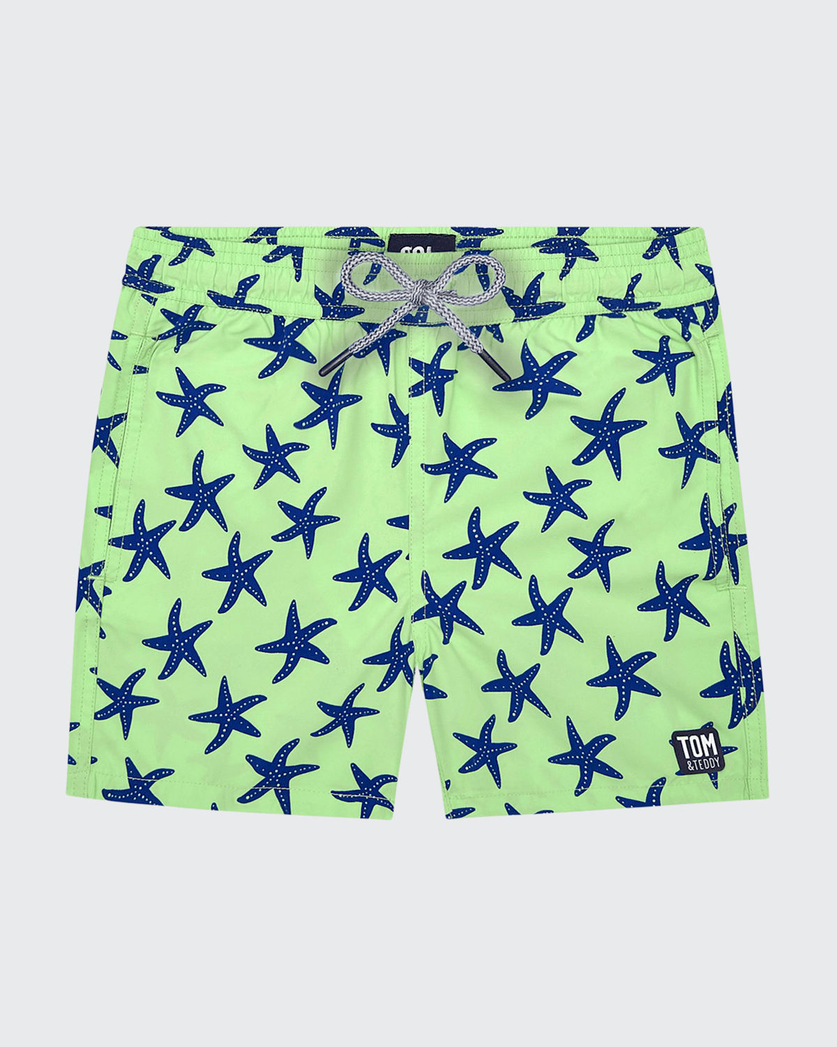 Tom & Teddy Boy's Starfish Print Classic Fit Swim Trunks In Fresh Green Blue
