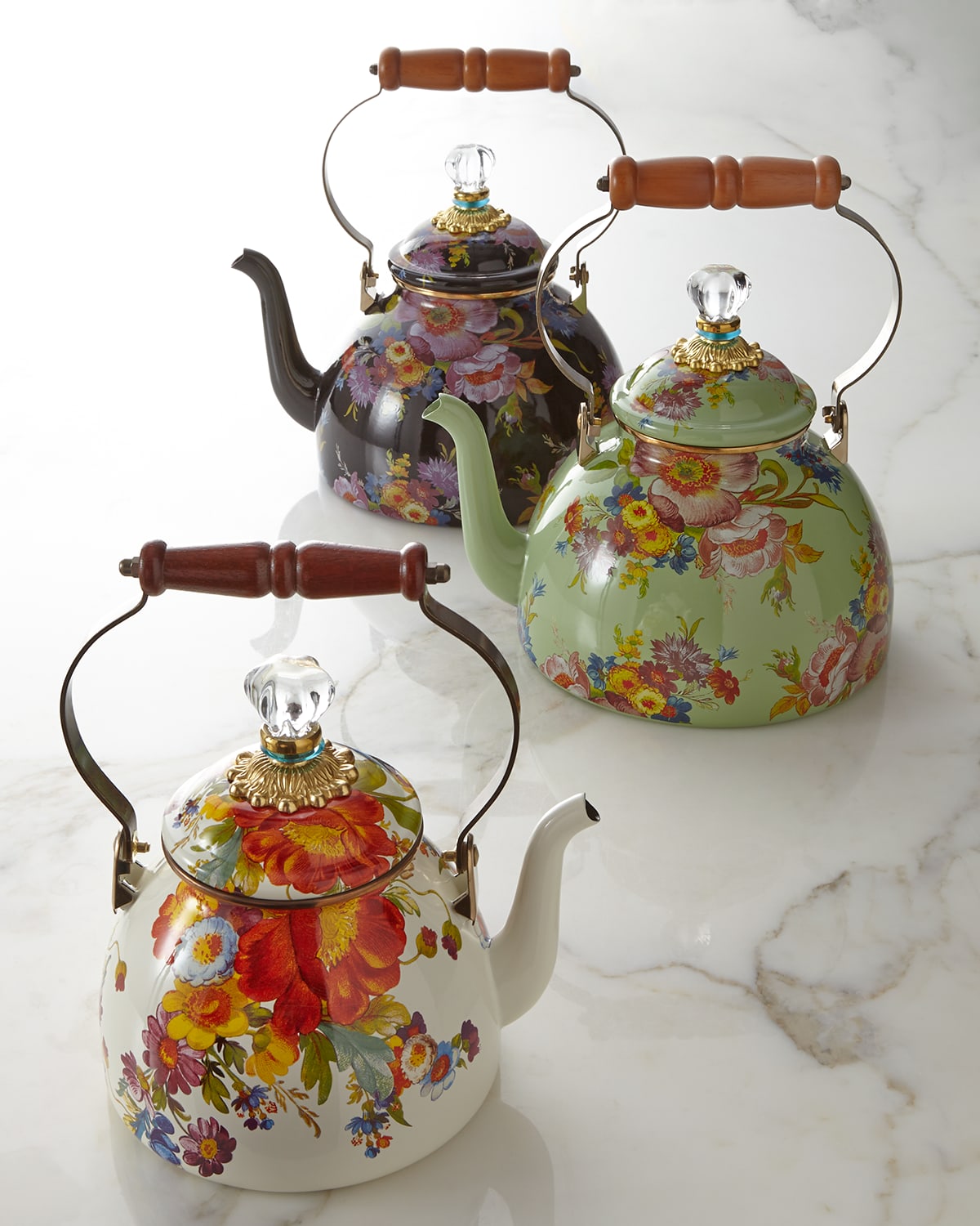 Mackenzie-childs Flower Market White Two-quart Tea Kettle
