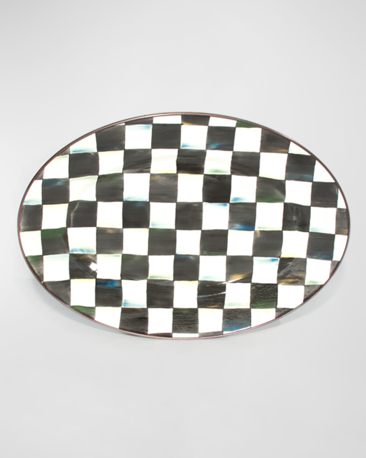 Mackenzie-childs Mackenzie Childs Courtly Check Medium Enameled Steel Oval Platter