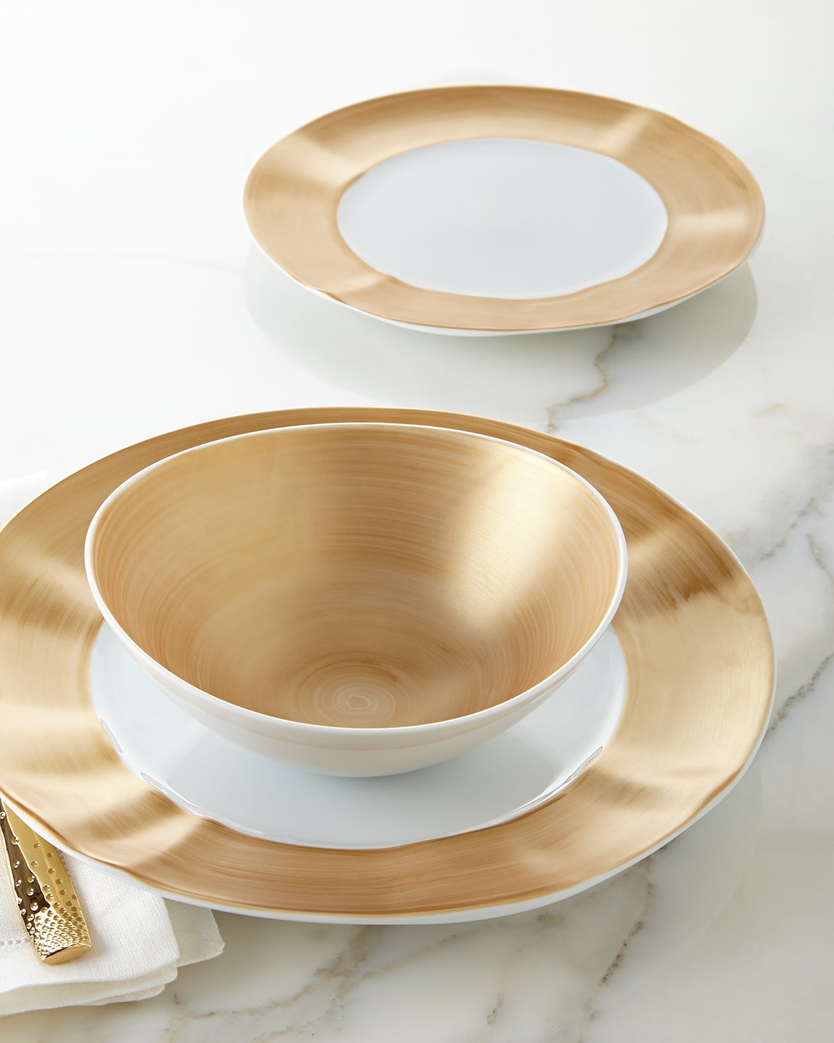 Neiman Marcus 12-piece Gold Brushstroke Dinnerware Set