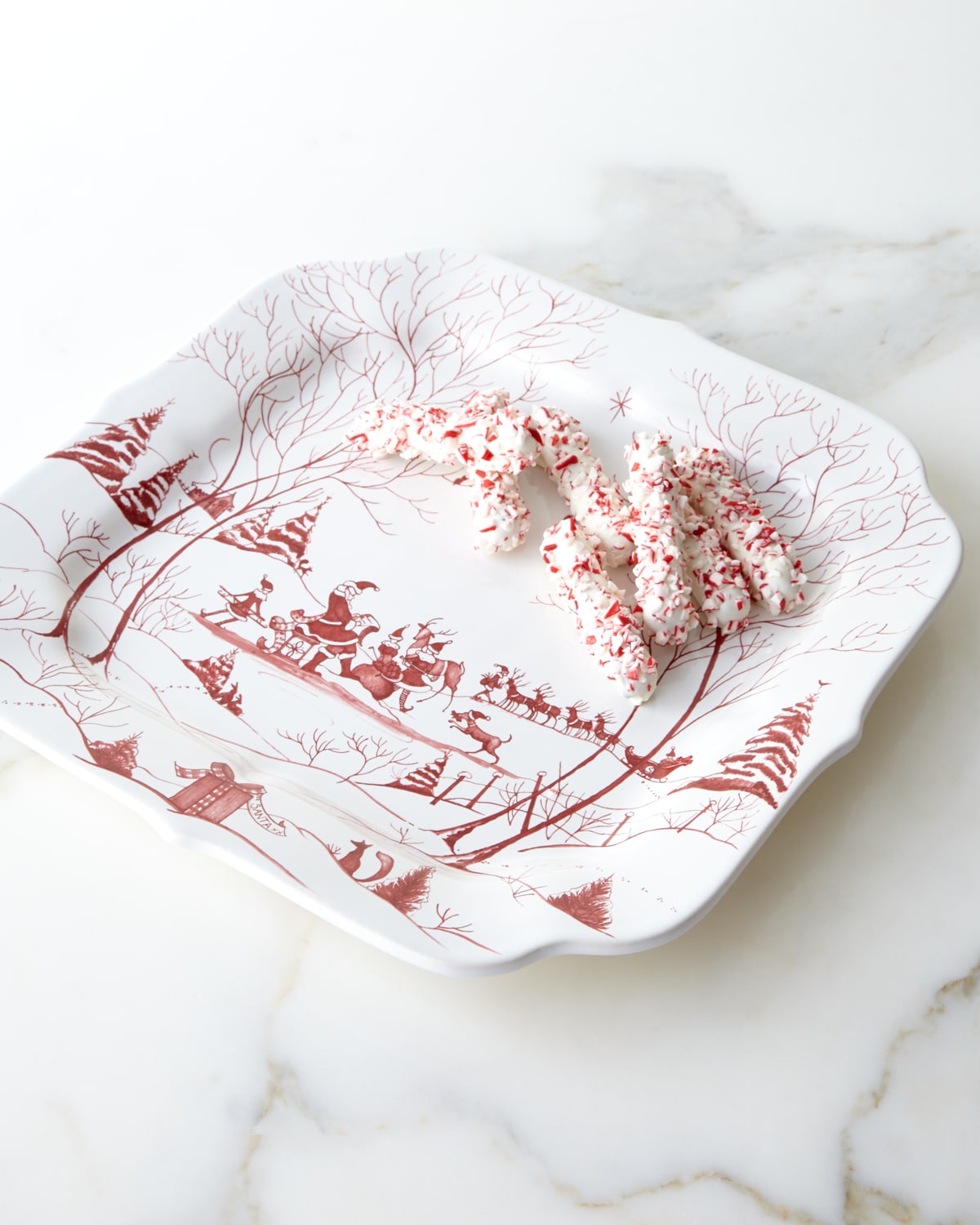 Juliska Country Estate Winter Frolic Ruby Santas Cookie Tray Naughty And Nice List