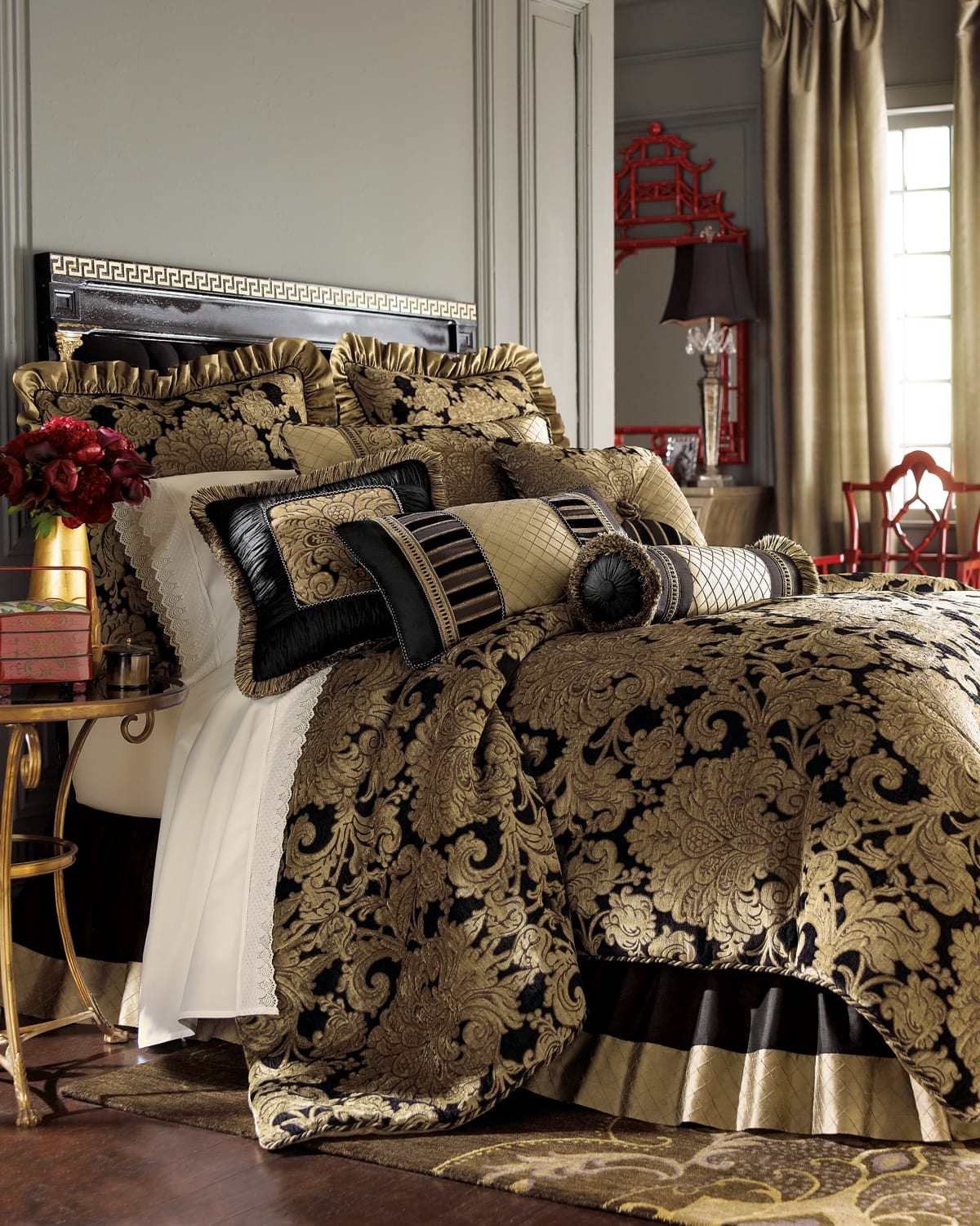 Shop Austin Horn Collection Sienna Ruffled European Sham In Black/latte