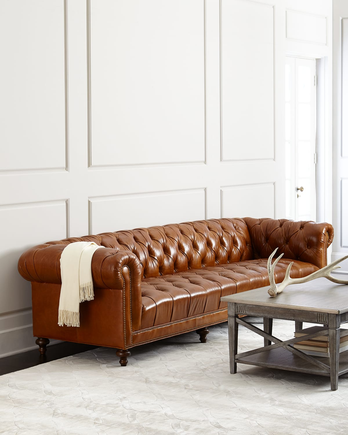 Massoud Davidson 119" Tufted Seat Chesterfield Sofa In Brown