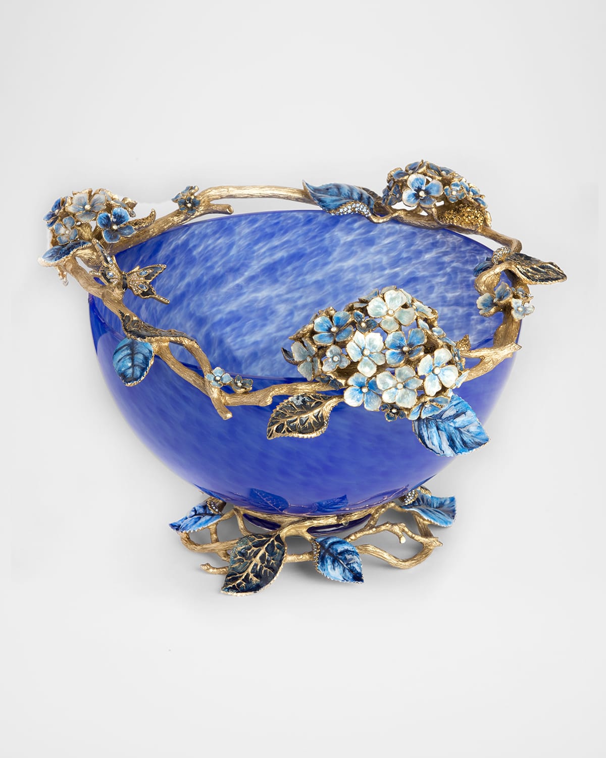 Jay Strongwater Sophie Hydrangea Glass Bowl In Indigo