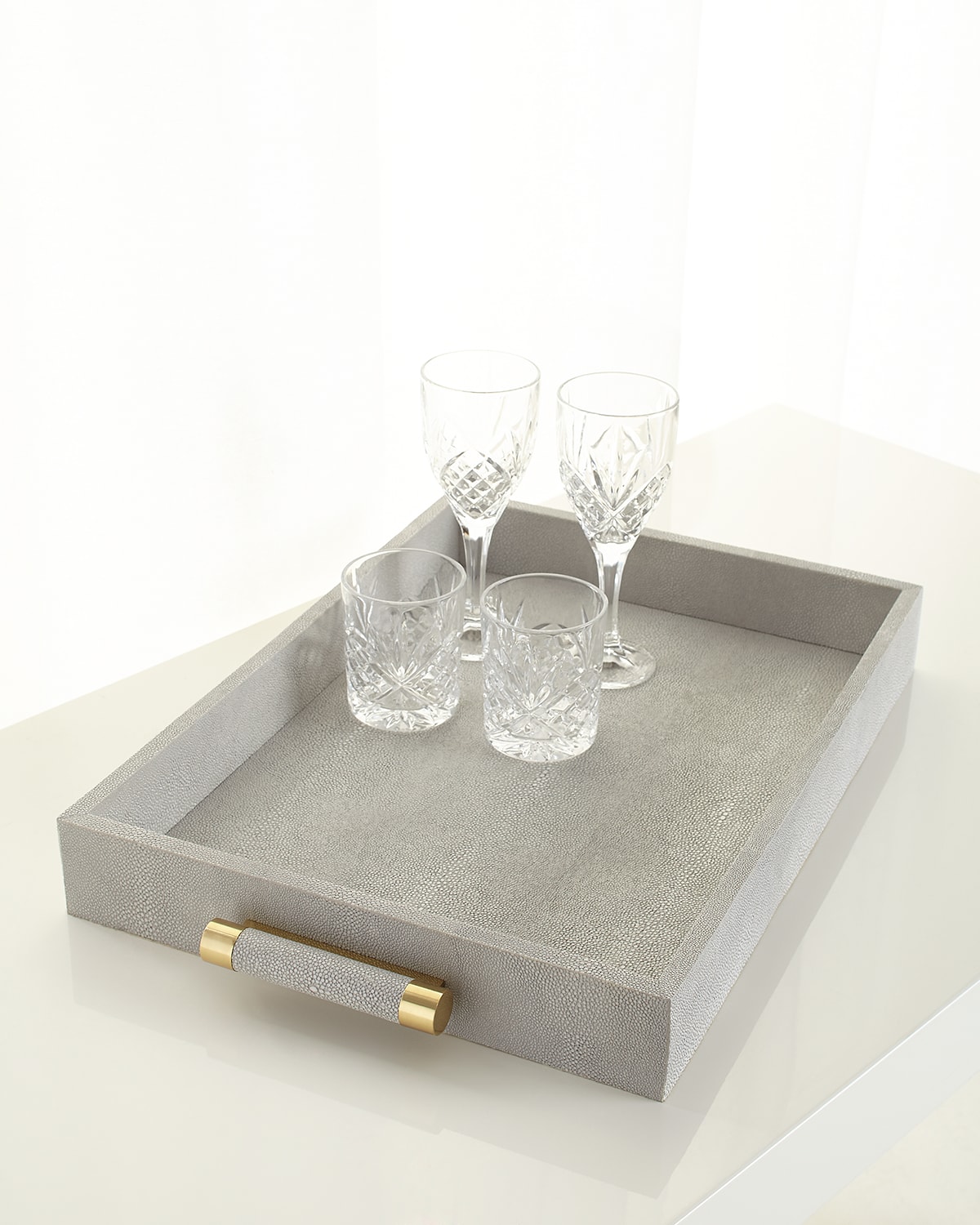 Aerin Classic Dove Faux-shagreen Serving Tray In Grey