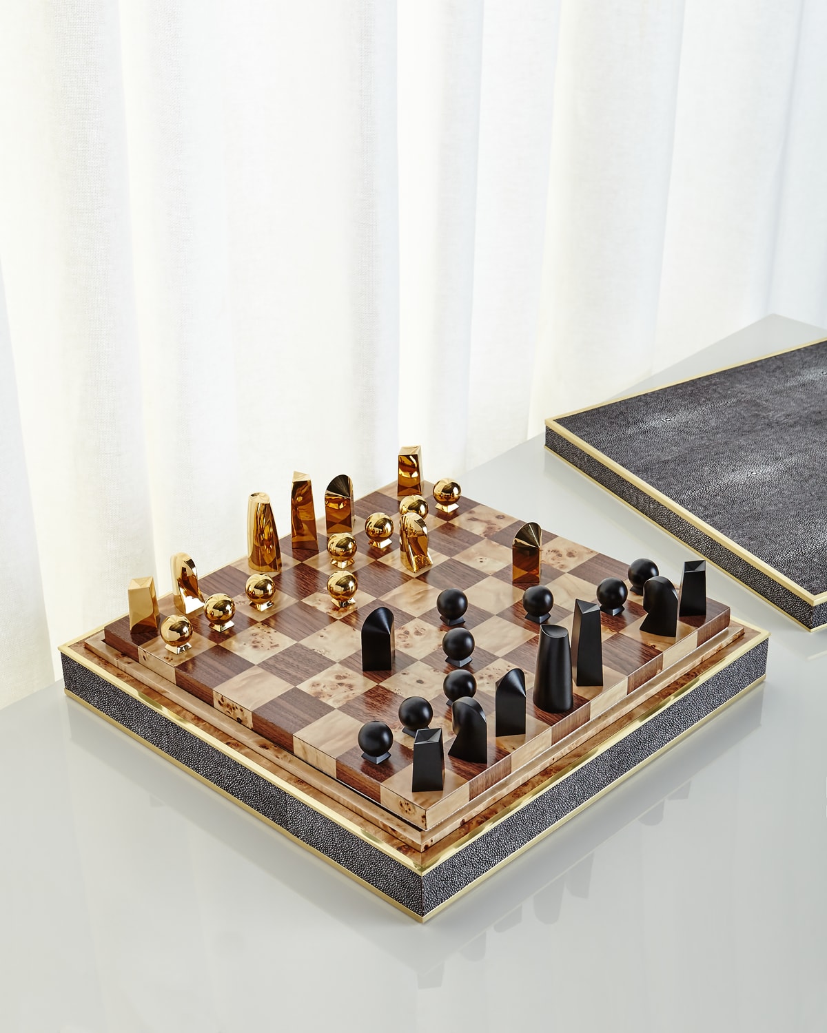 Aerin Chocolate Faux-shagreen Chess Set