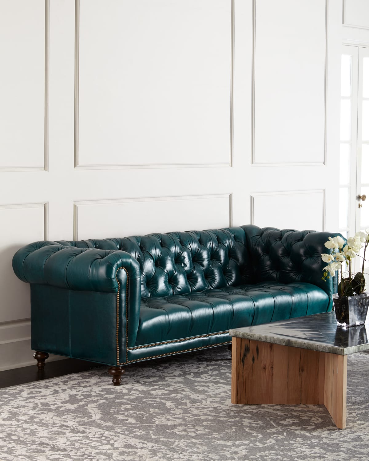 Massoud Davidson 94" Tufted Seat Chesterfield Sofa In Green