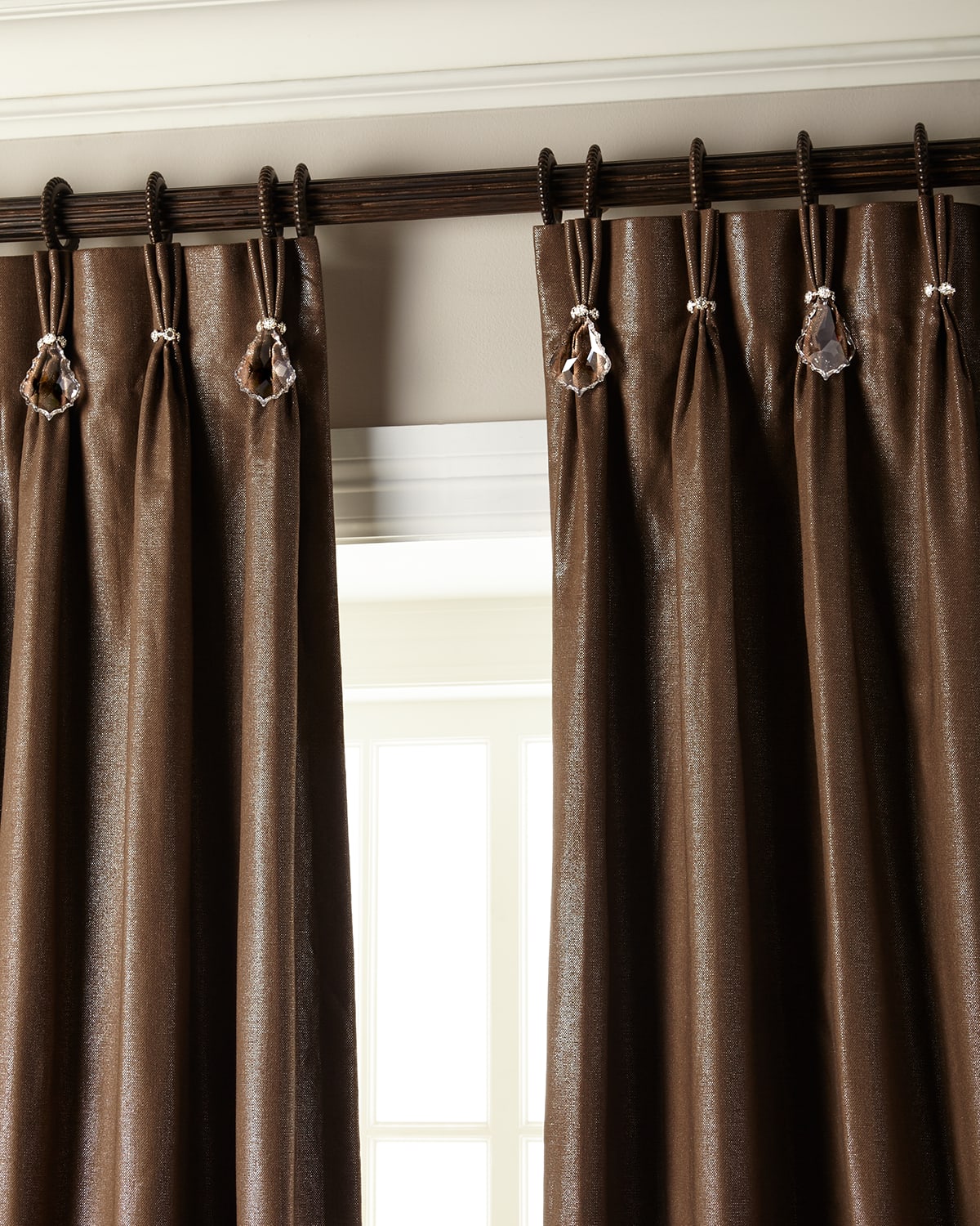 Misti Thomas Modern Luxuries 108"l Shimmer Curtain With Asfour Crystals In Brown