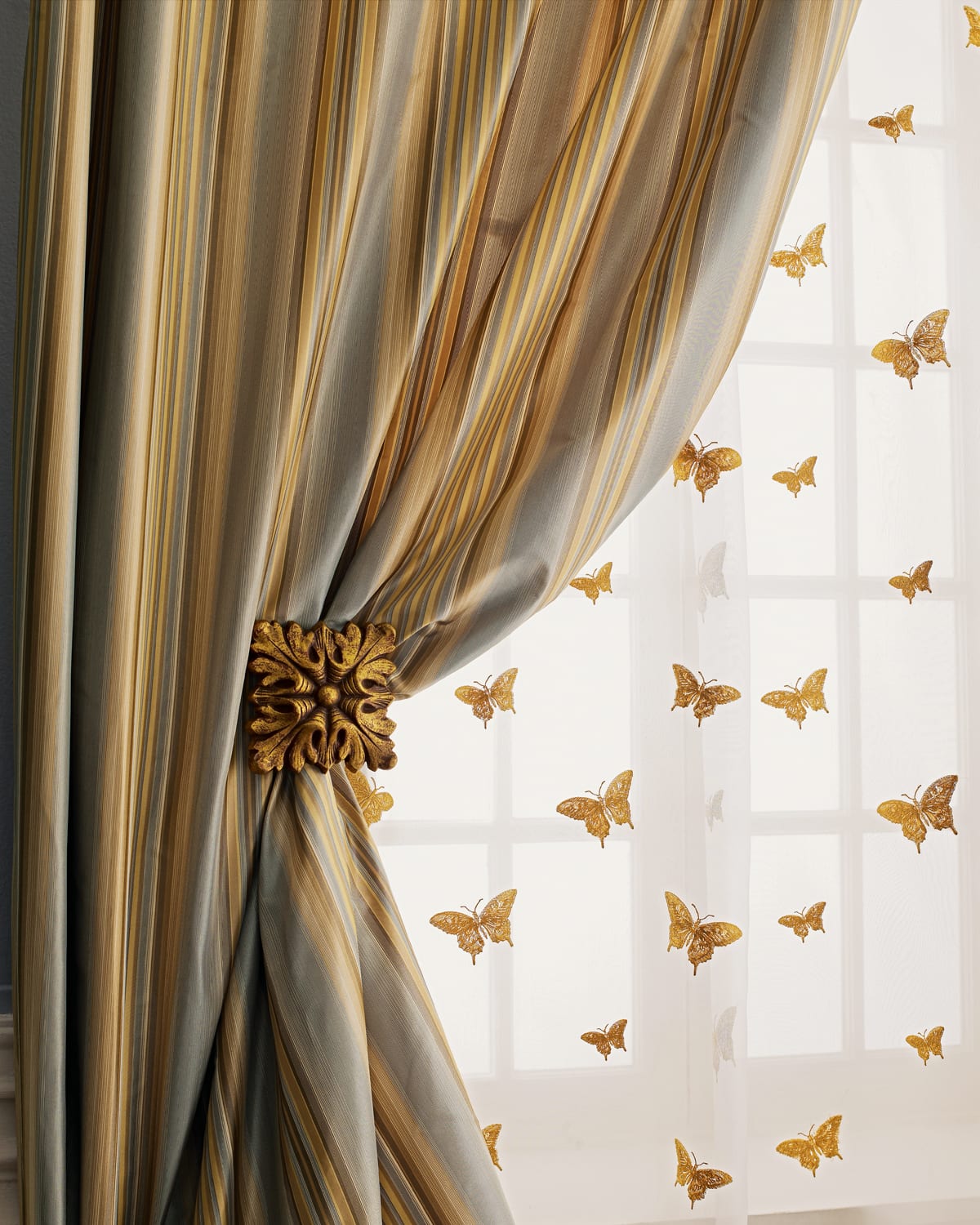 Home Silks Each 108"l Milano Striped Curtain