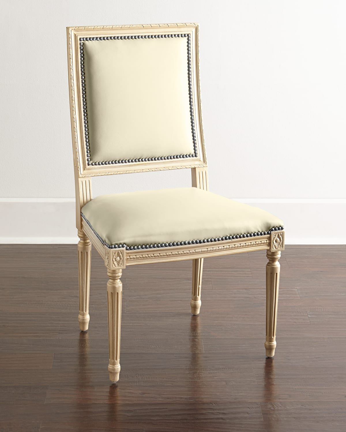 Massoud Ingram Leather Dining Chair In Ivory