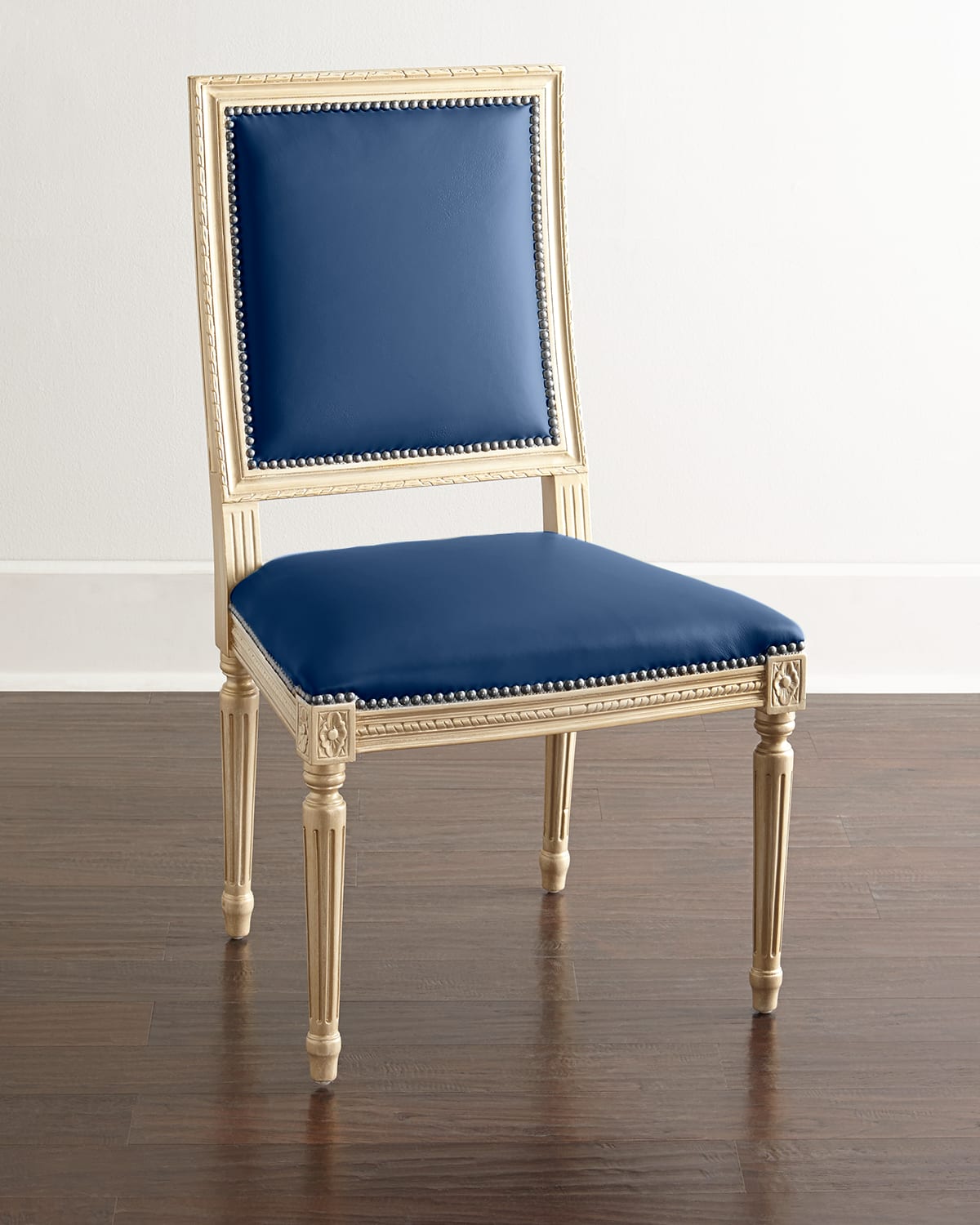 Massoud Ingram Leather Dining Chair In Cobalt