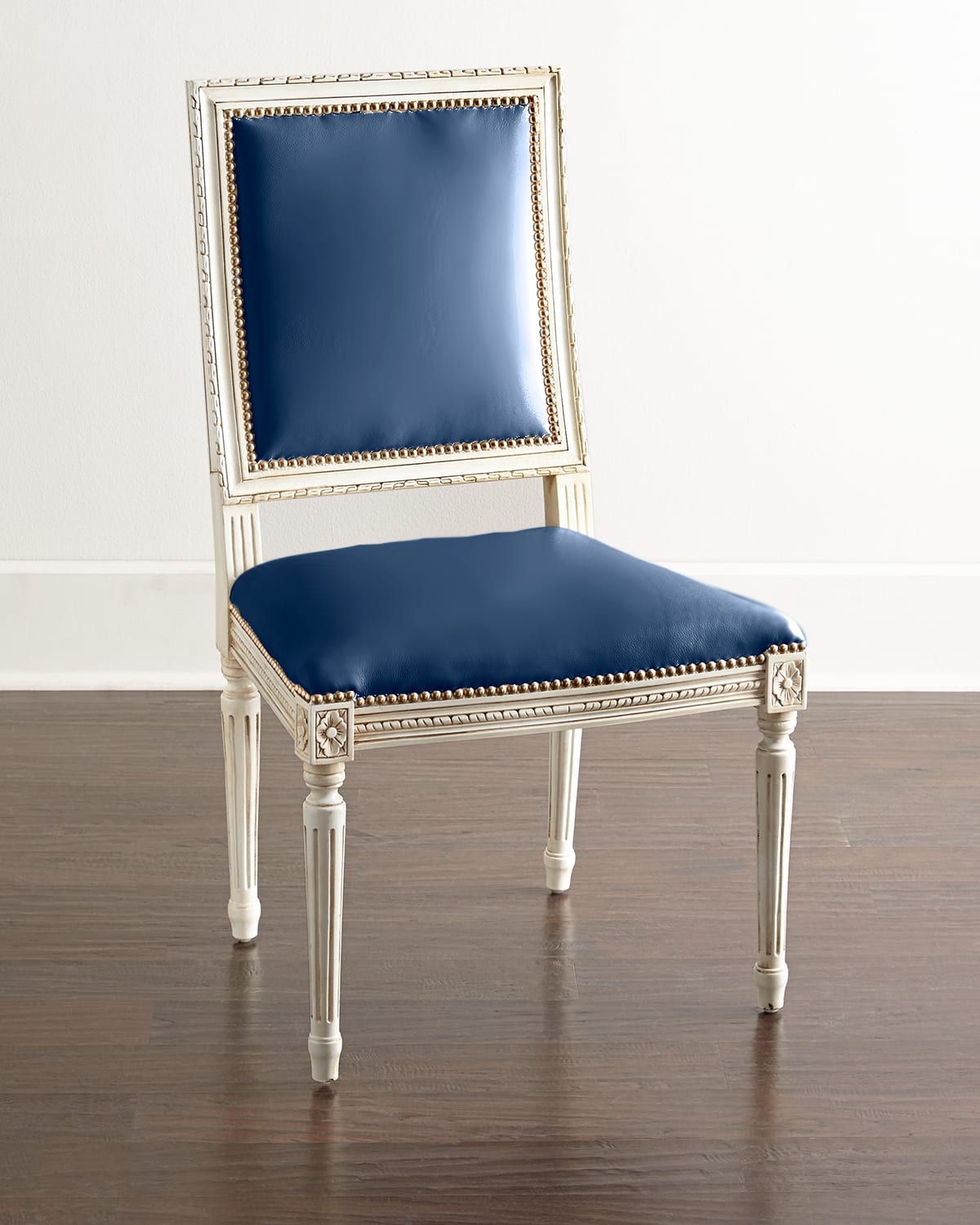 Massoud Ingram Leather Dining Chair In Cobalt