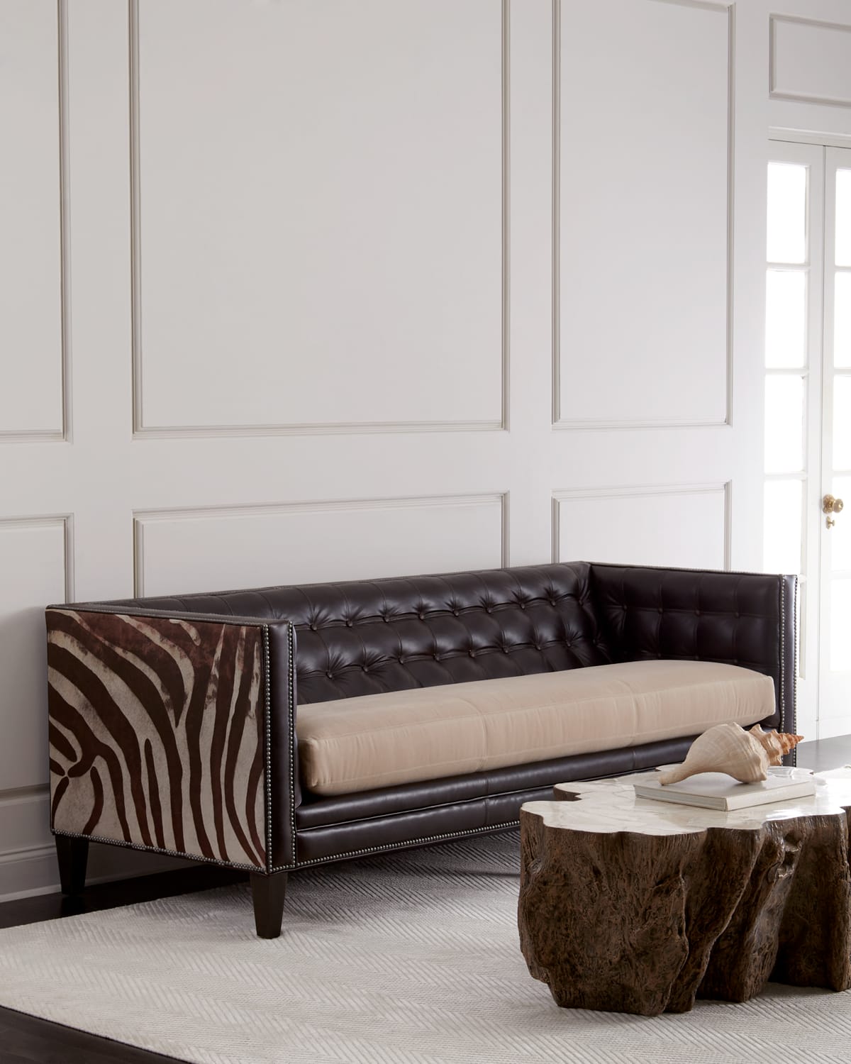 Massoud Geronimo Leather Sofa 90" In Dark Brown
