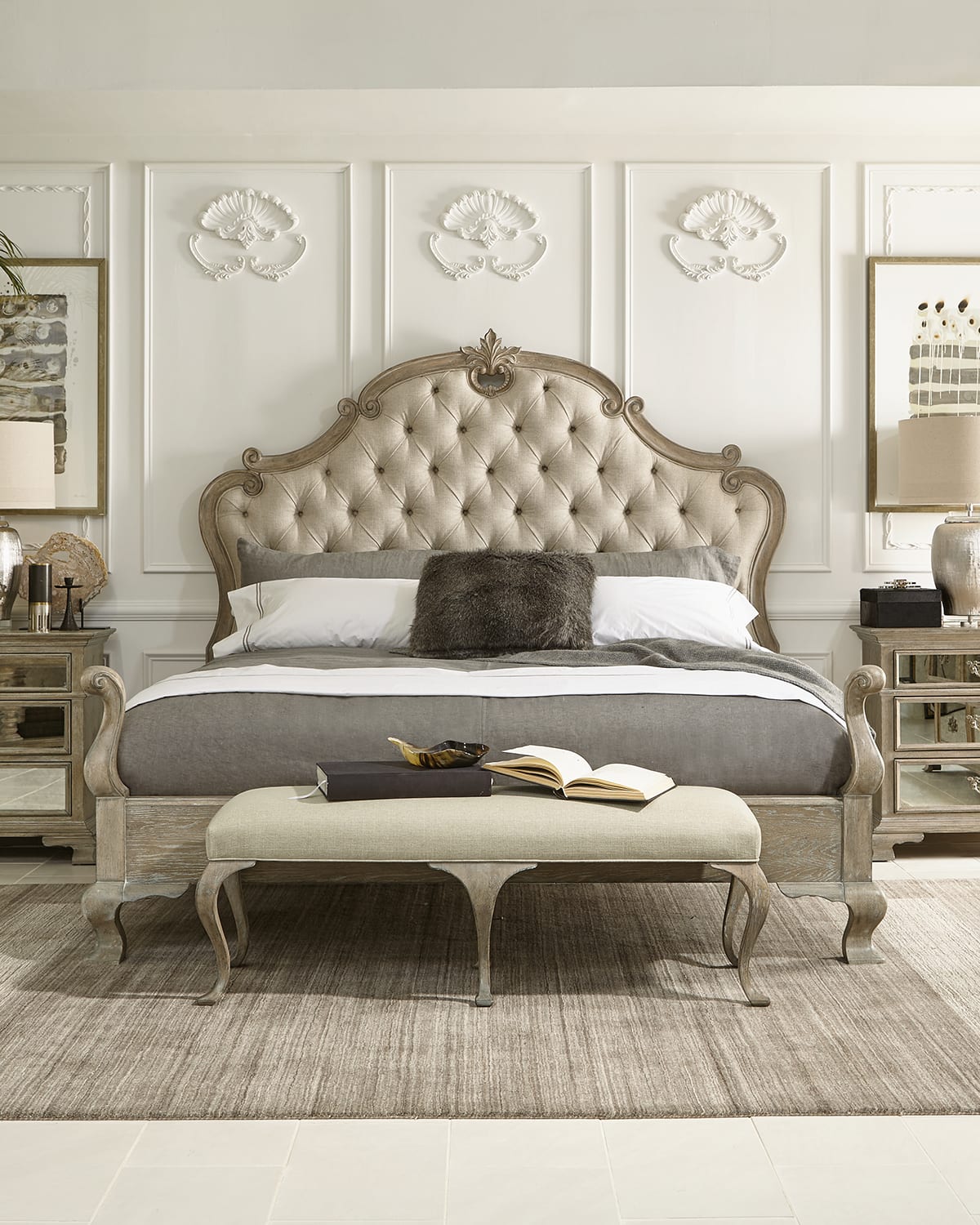 Bernhardt Campania Tufted King Bed In Medium Brown