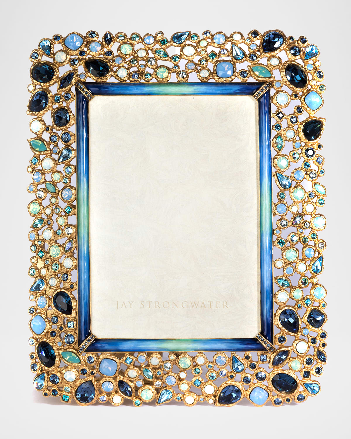 Jay Strongwater Javier Bejeweled Picture Frame, 5" X 7" In Blue