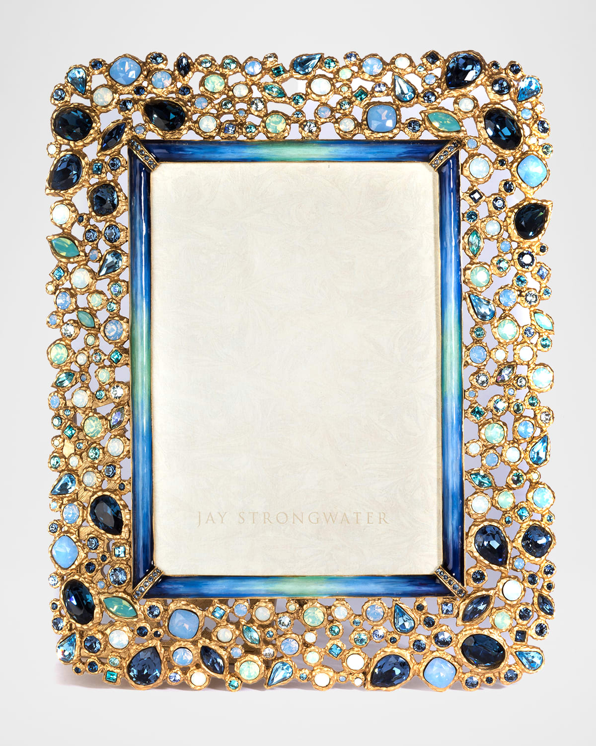 Shop Jay Strongwater Javier Bejeweled Picture Frame, 5" X 7" In Blue