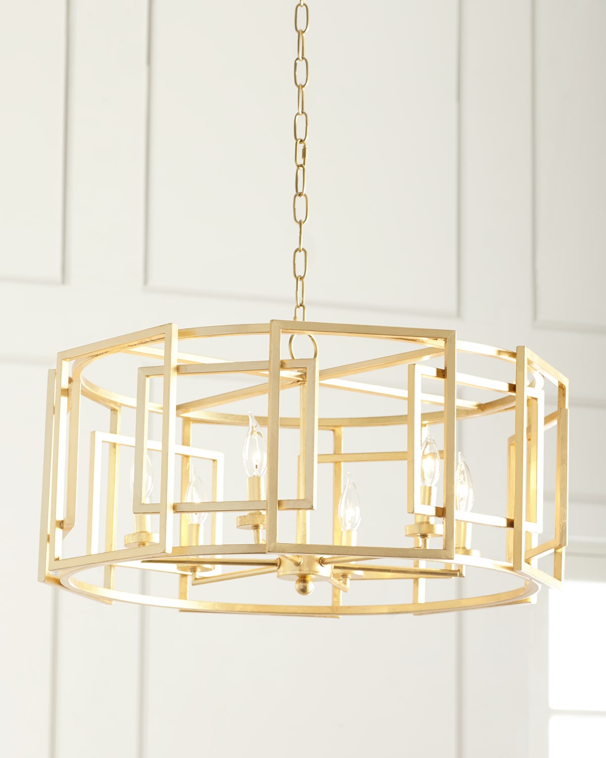 Worlds Away Gold Leaf Square-motif Drum Chandelier
